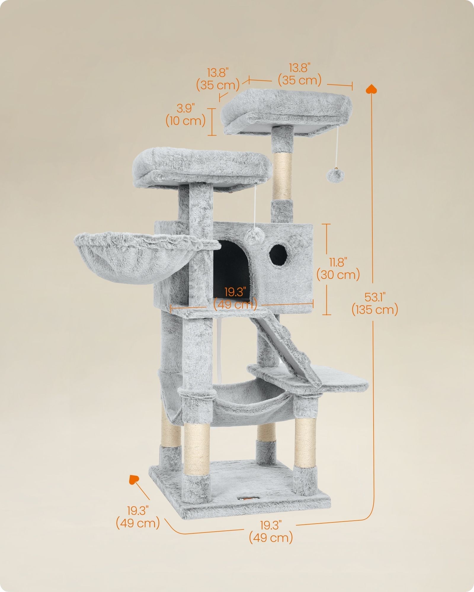 Cat Tower - Ultra-Soft Fabric - White-Grey Ombré - Designed for Large Cats