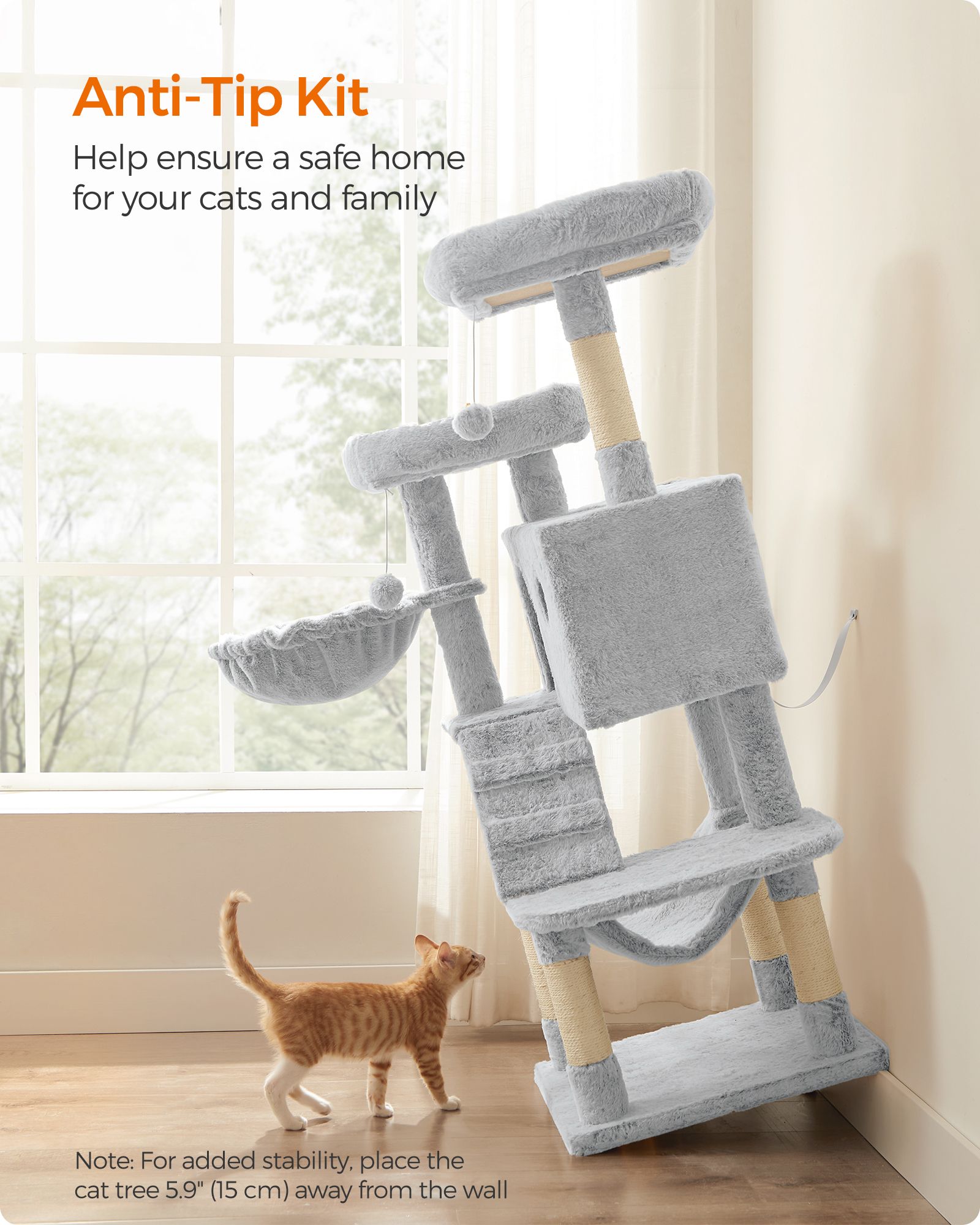 Cat Tower - Ultra-Soft Fabric - White-Grey Ombré - Designed for Large Cats