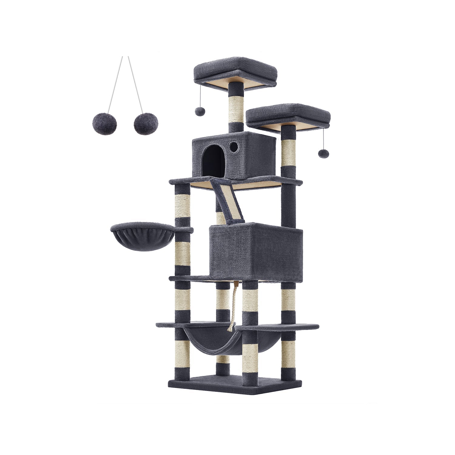 Large Multi-Level Cat Tree - 13 Scratching Posts - Wood - Jelly Pink - Encourages Healthy Scratching Habits