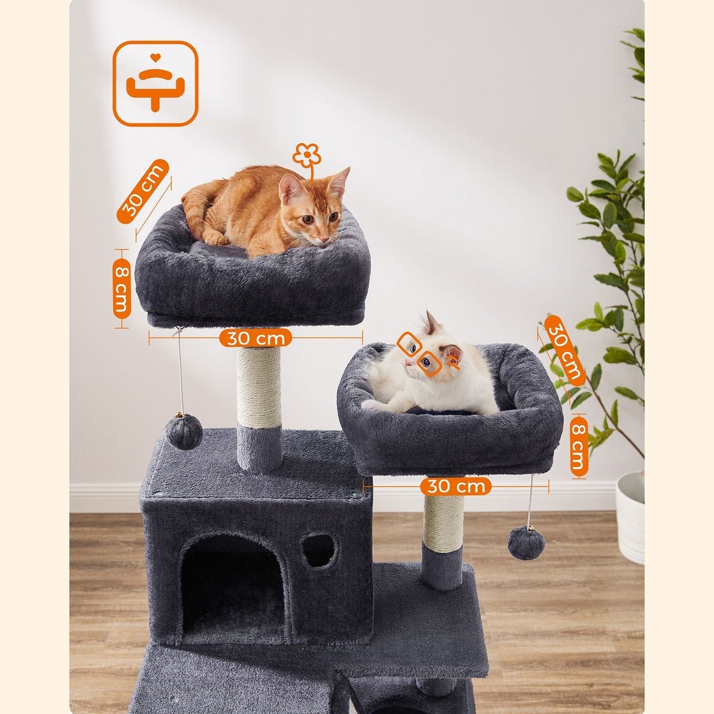 Large Cat Tower - 13 Scratching Posts - Engineered Wood - Light Grey - Encourages Healthy Scratching Habits