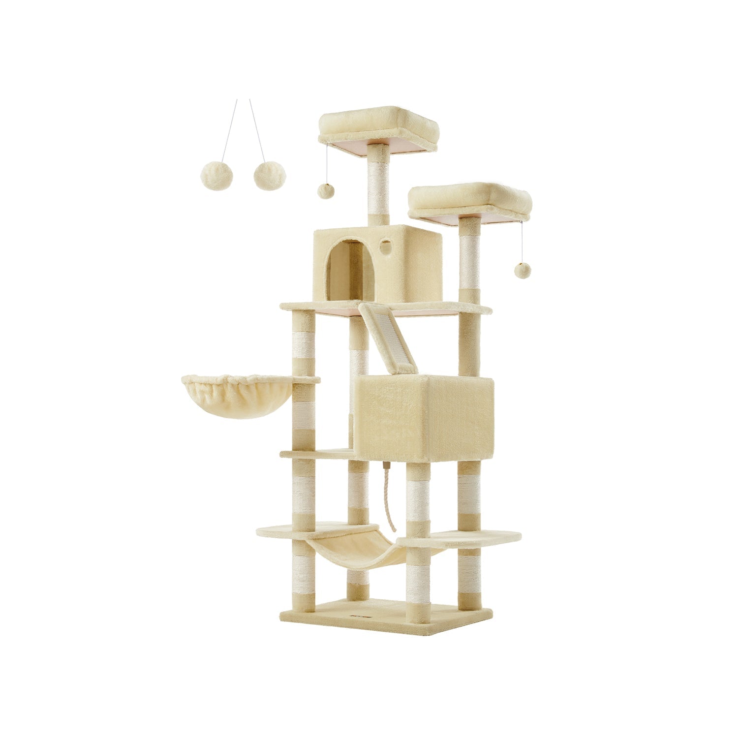 Cat Tree - Engineered Wood - Cream White - 168 cm Tall with 13 Scratching Posts