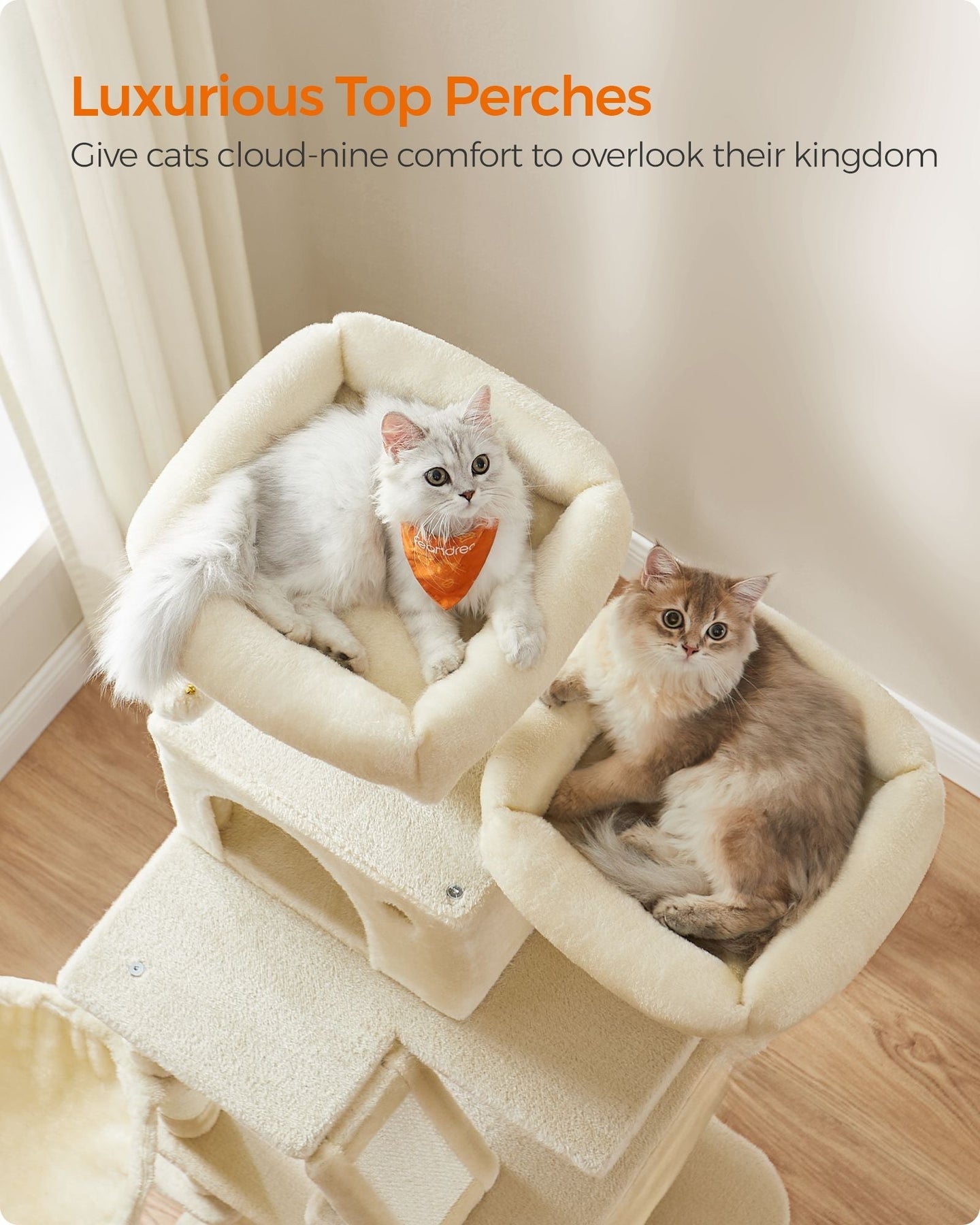Large Cat Tree - Engineered Wood - Beige - Multi-Level with 13 Scratching Posts
