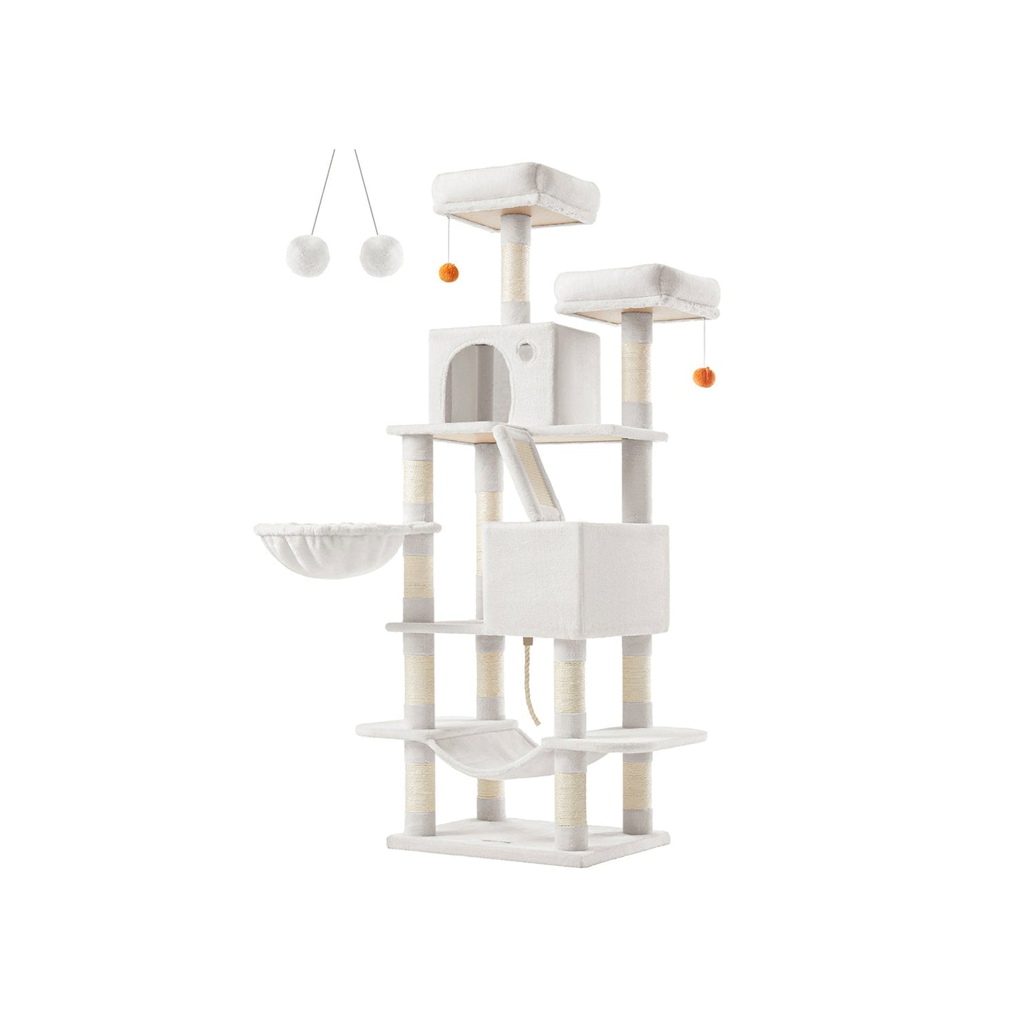 Large Cat Tower - 13 Scratching Posts - Engineered Wood - Light Grey - Encourages Healthy Scratching Habits