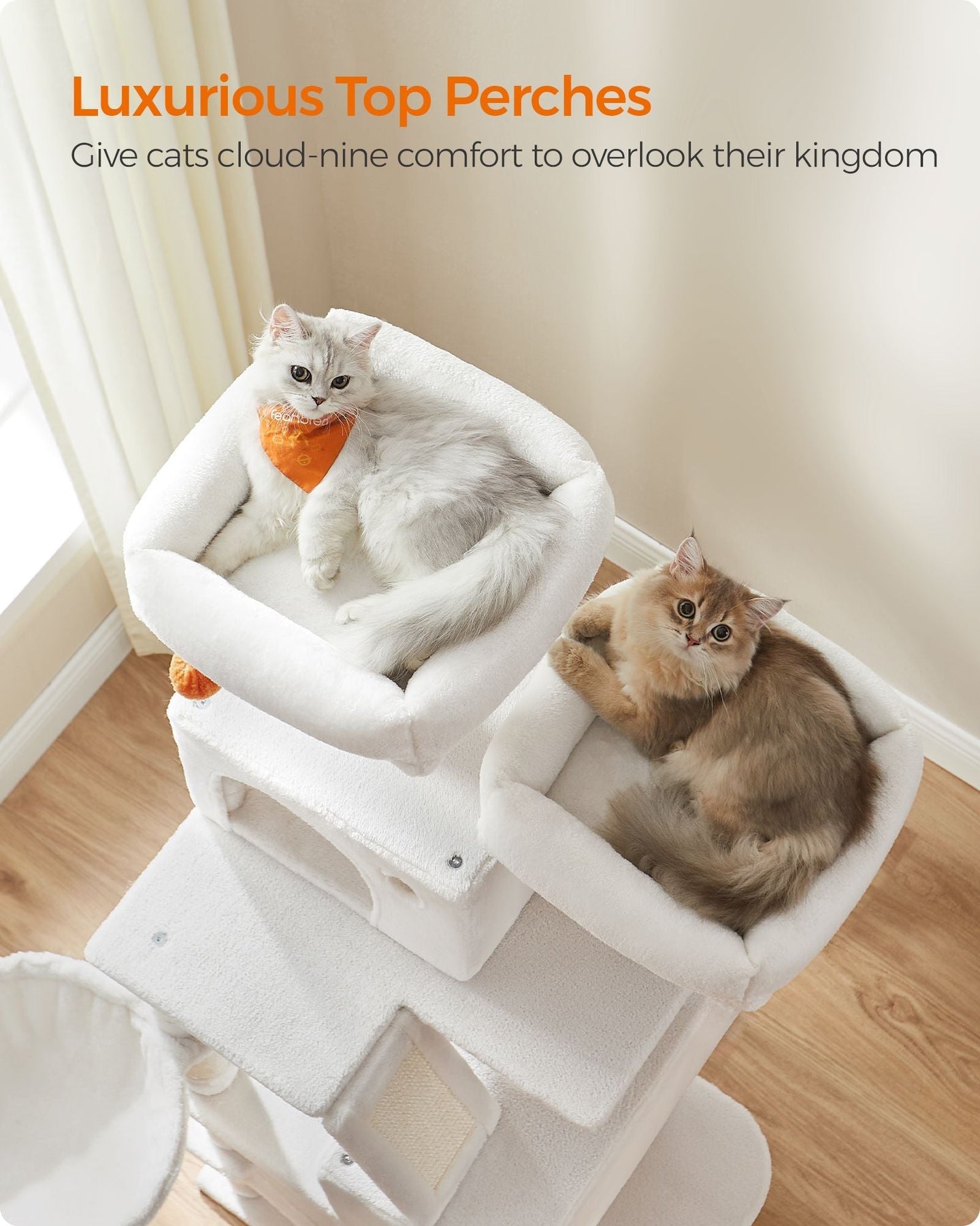 Cat Tree - Engineered Wood - Cream White - 168 cm Tall with 13 Scratching Posts