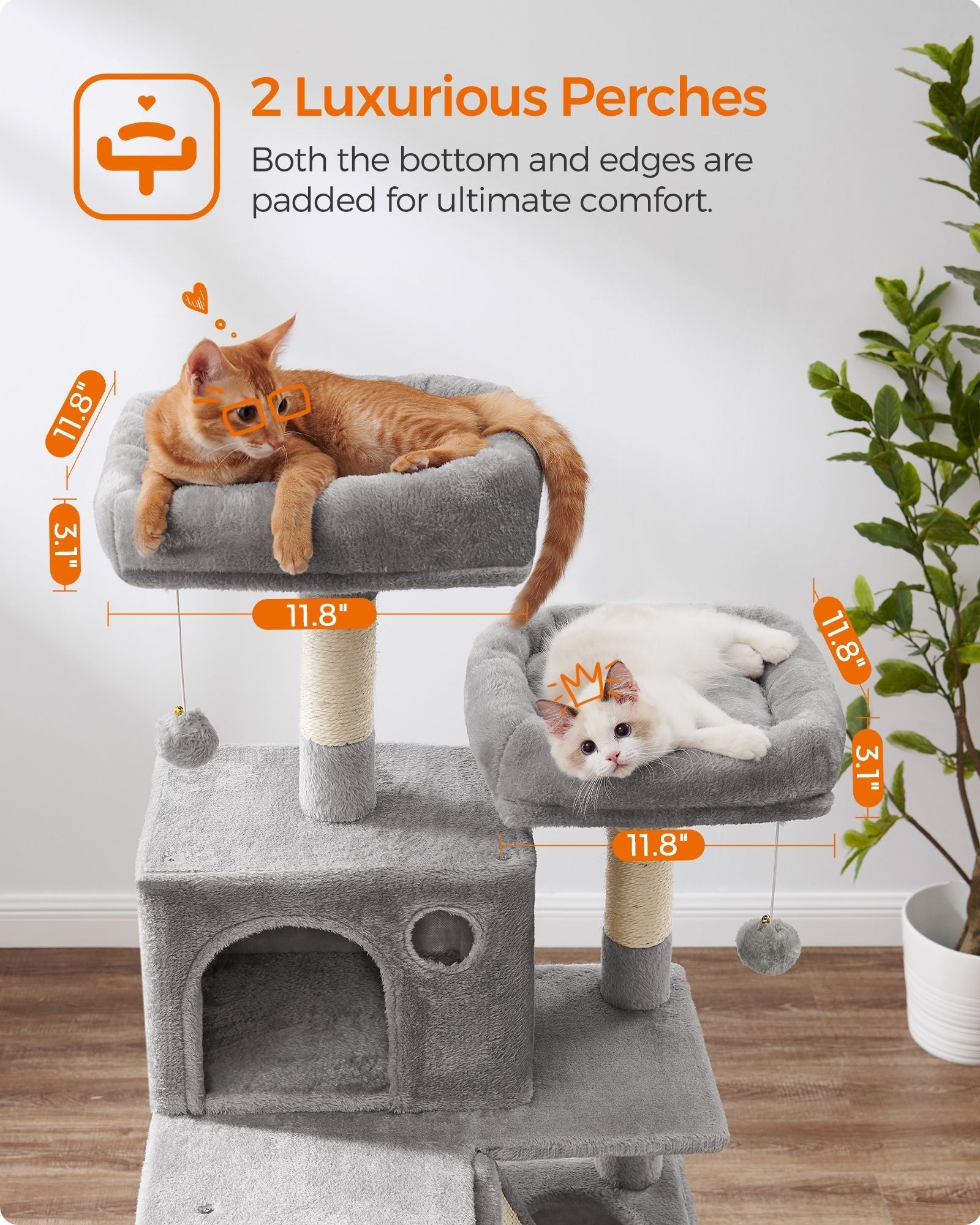 Cat Tree - Wood - Light Grey - 168 cm Tall with 13 Scratching Posts