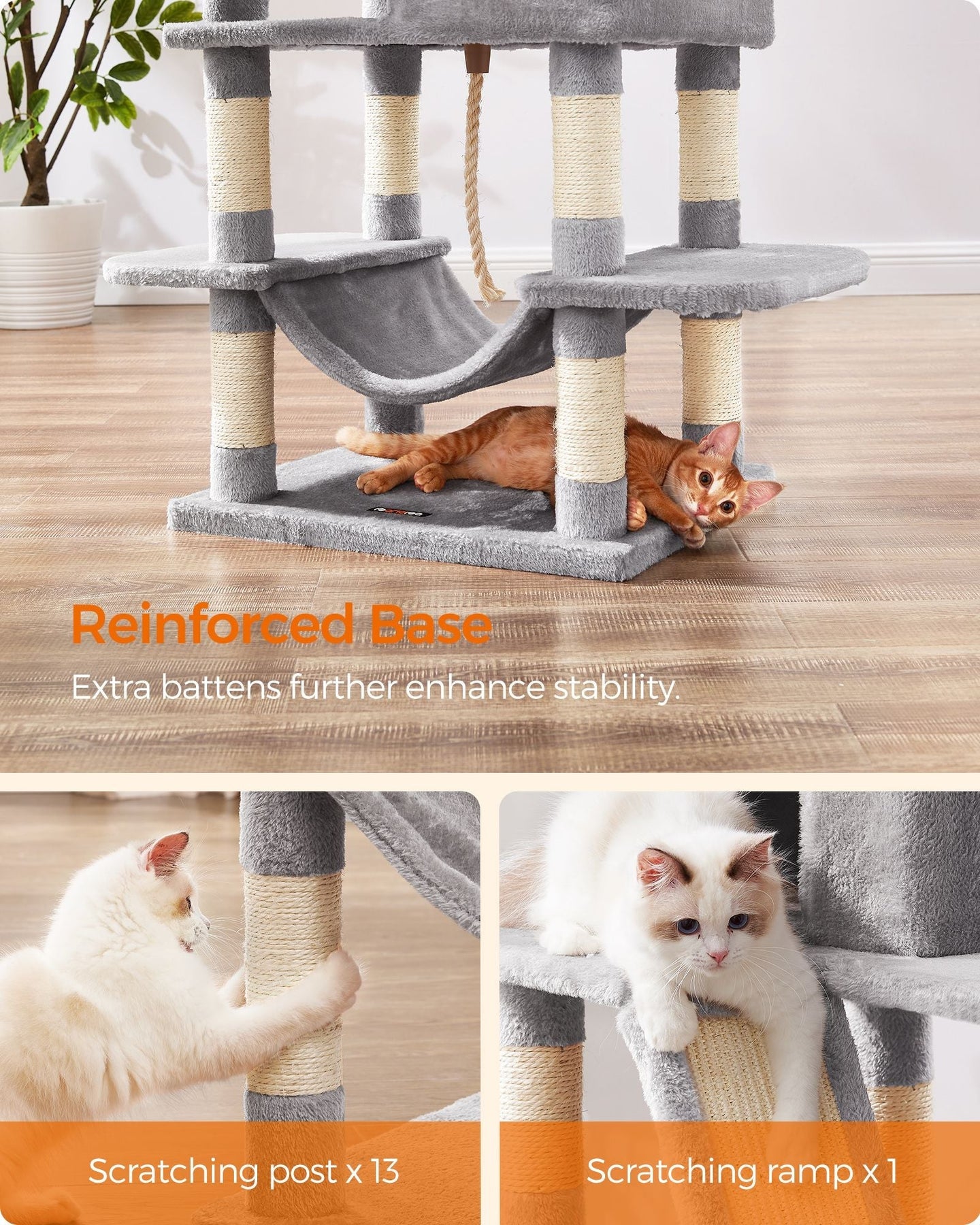 Cat Tree - Wood - Light Grey - 168 cm Tall with 13 Scratching Posts
