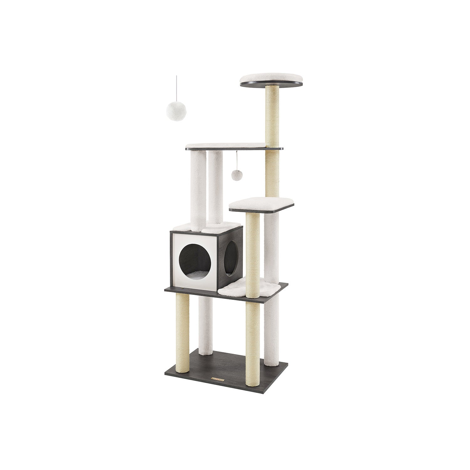 Cat Tree - Wood - Misty Grey - 5 Scratching Posts and Padded Perches