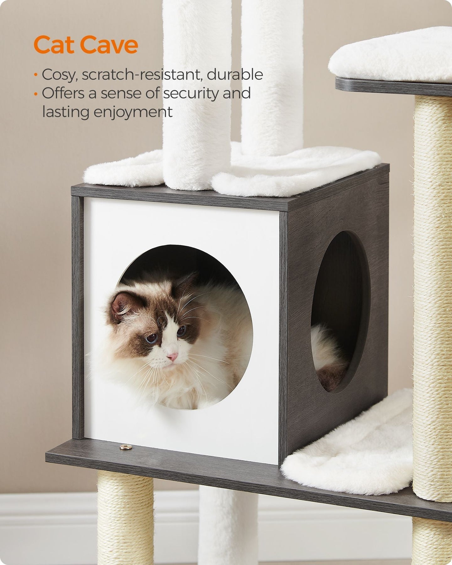 Cat Tree - Wood - Misty Grey - 5 Scratching Posts and Padded Perches