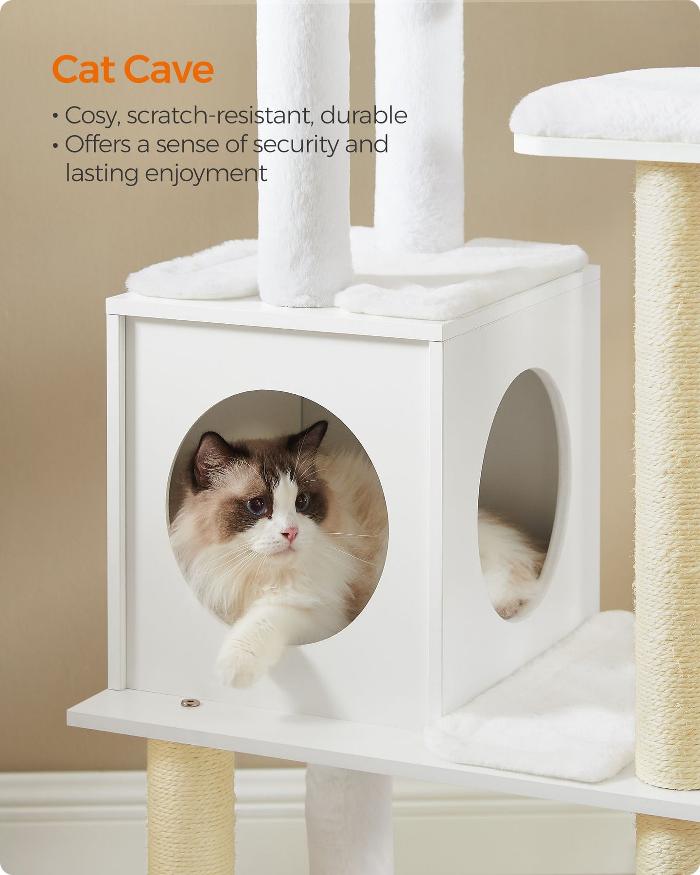 Cat Tree - Wood - Cloud White - 5 Scratching Posts
