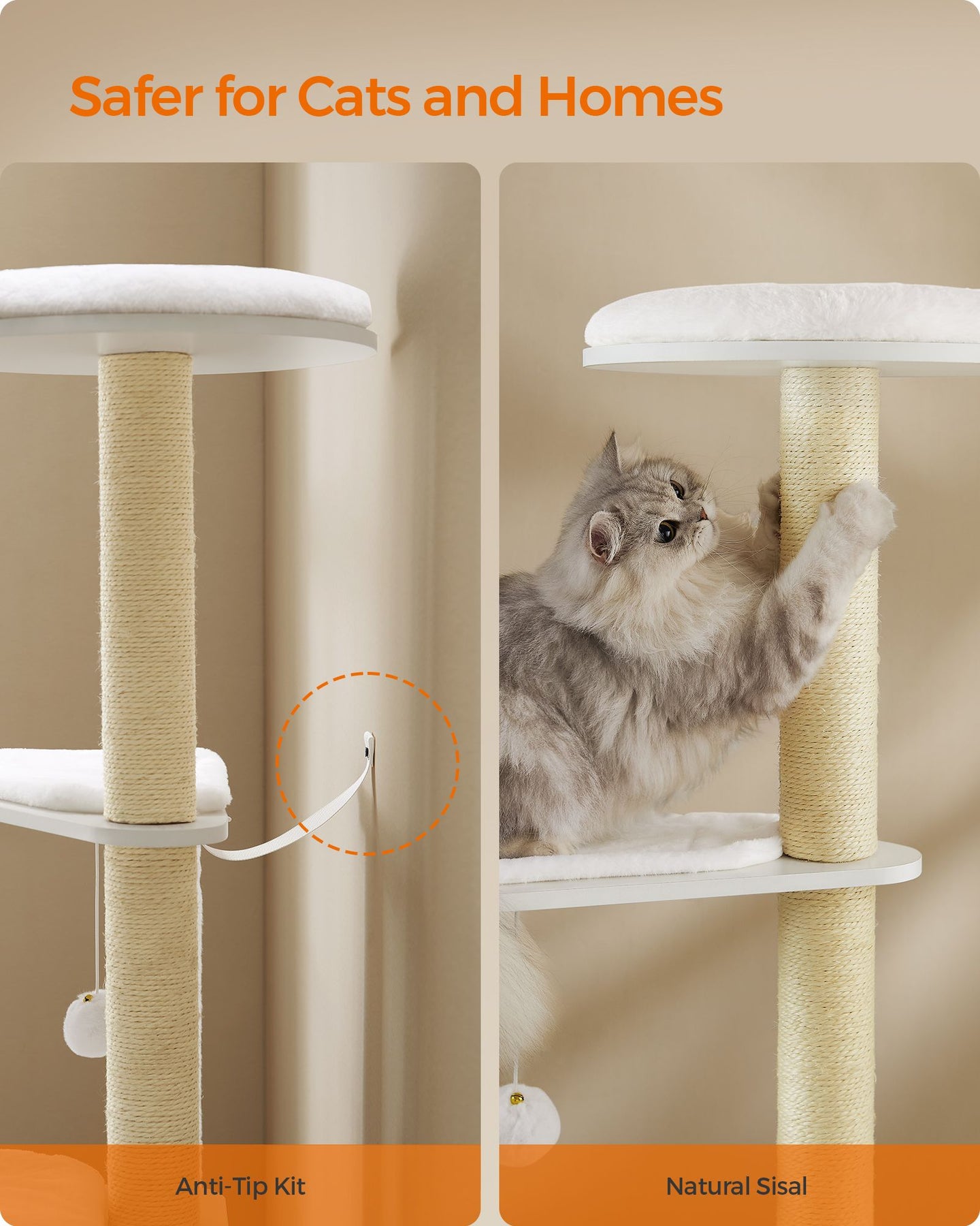 Cat Tree - Wood - Cloud White - 5 Scratching Posts