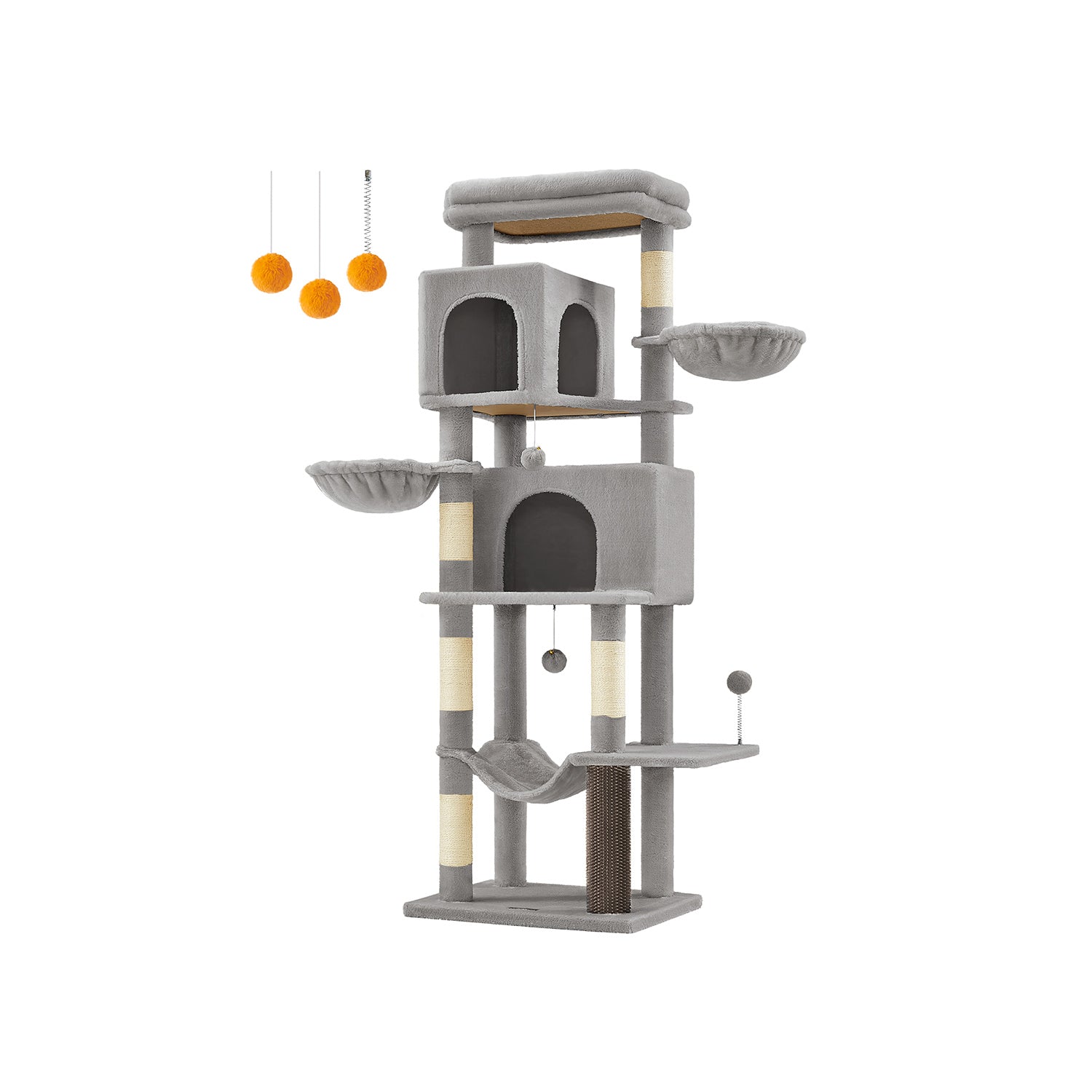 Multi-Level Cat Condo - Engineered Wood - Dove Grey - 2 Caves