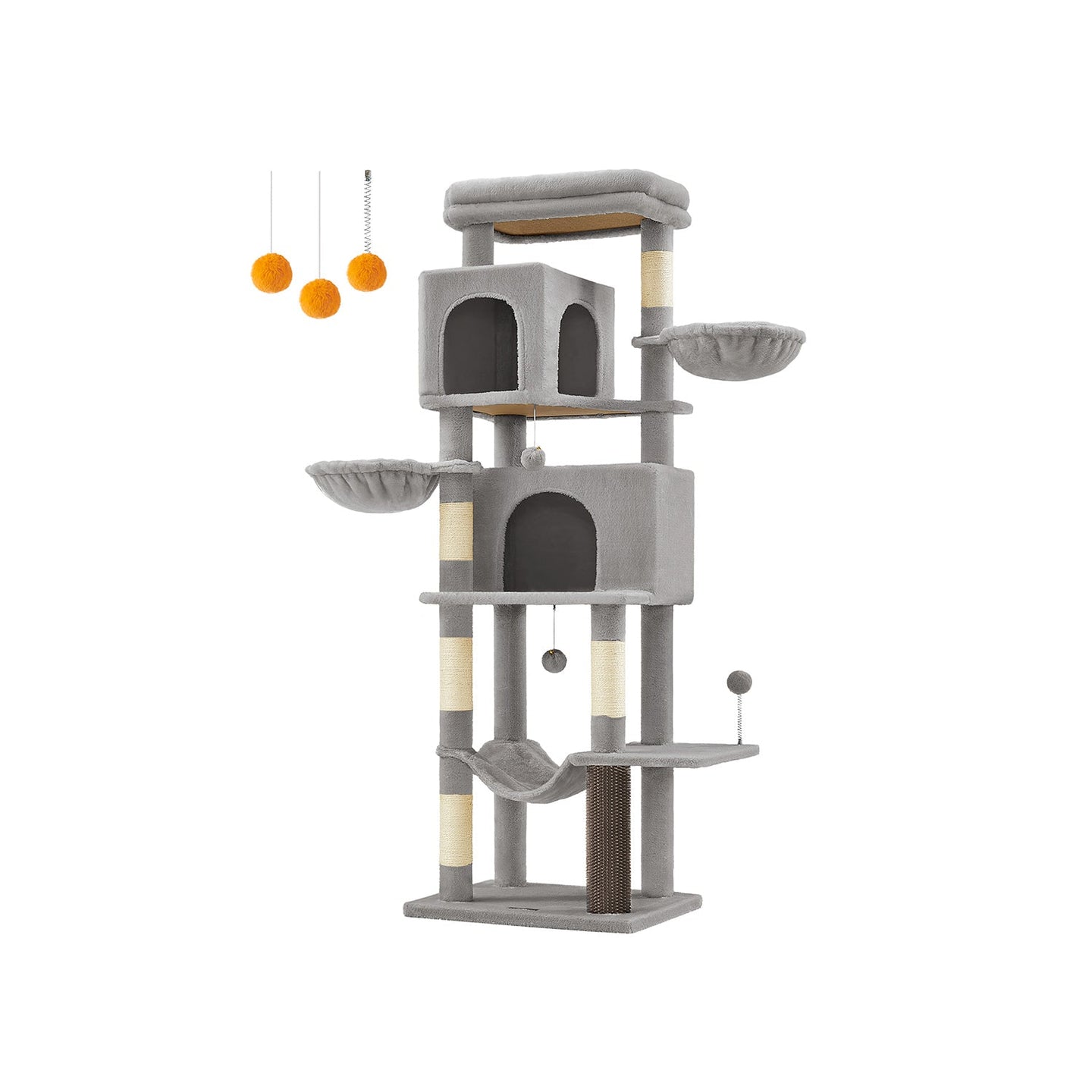 Multi-Level Cat Condo - Engineered Wood - Dove Grey - 2 Caves
