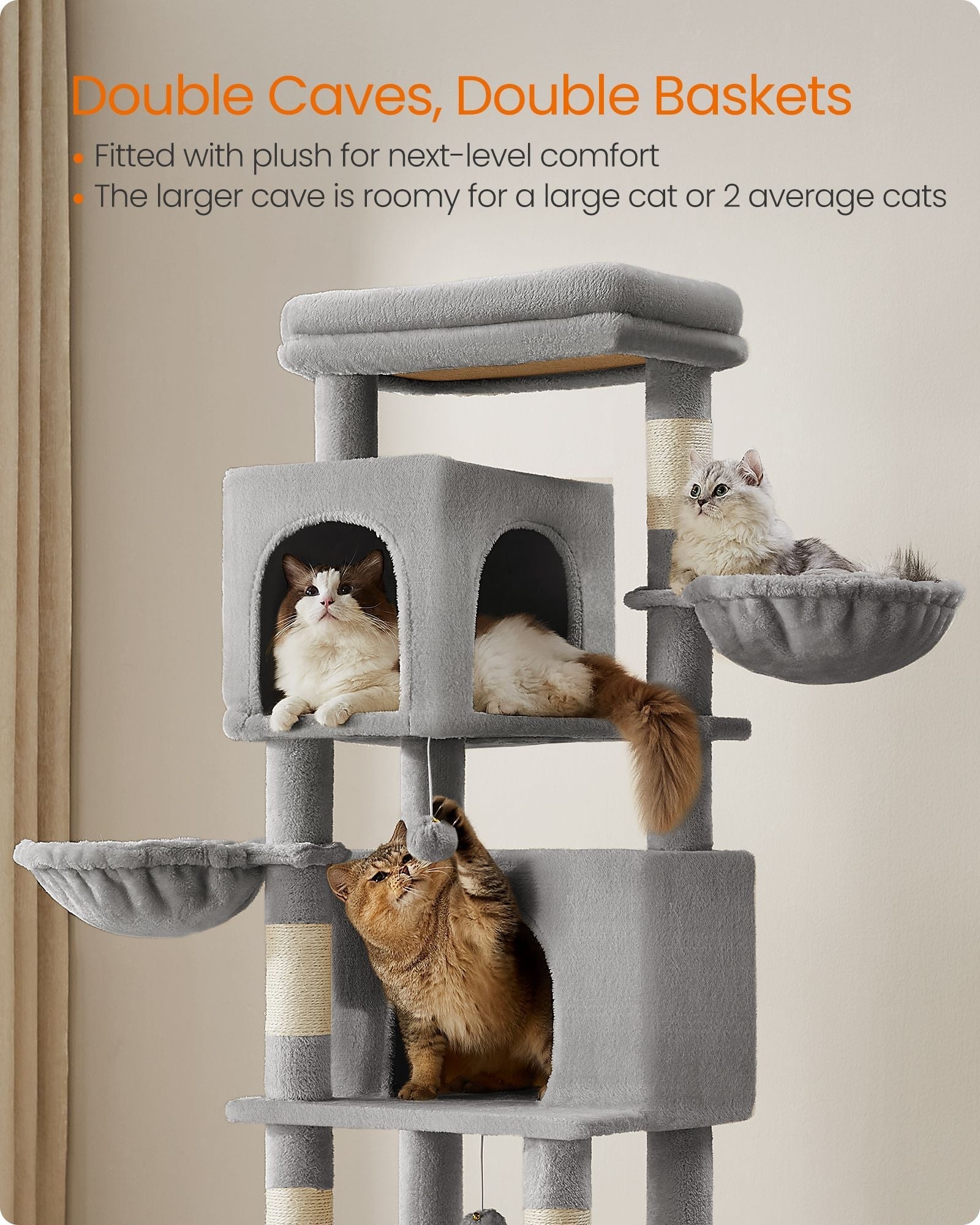 Multi-Level Cat Condo - Engineered Wood - Dove Grey - 2 Caves