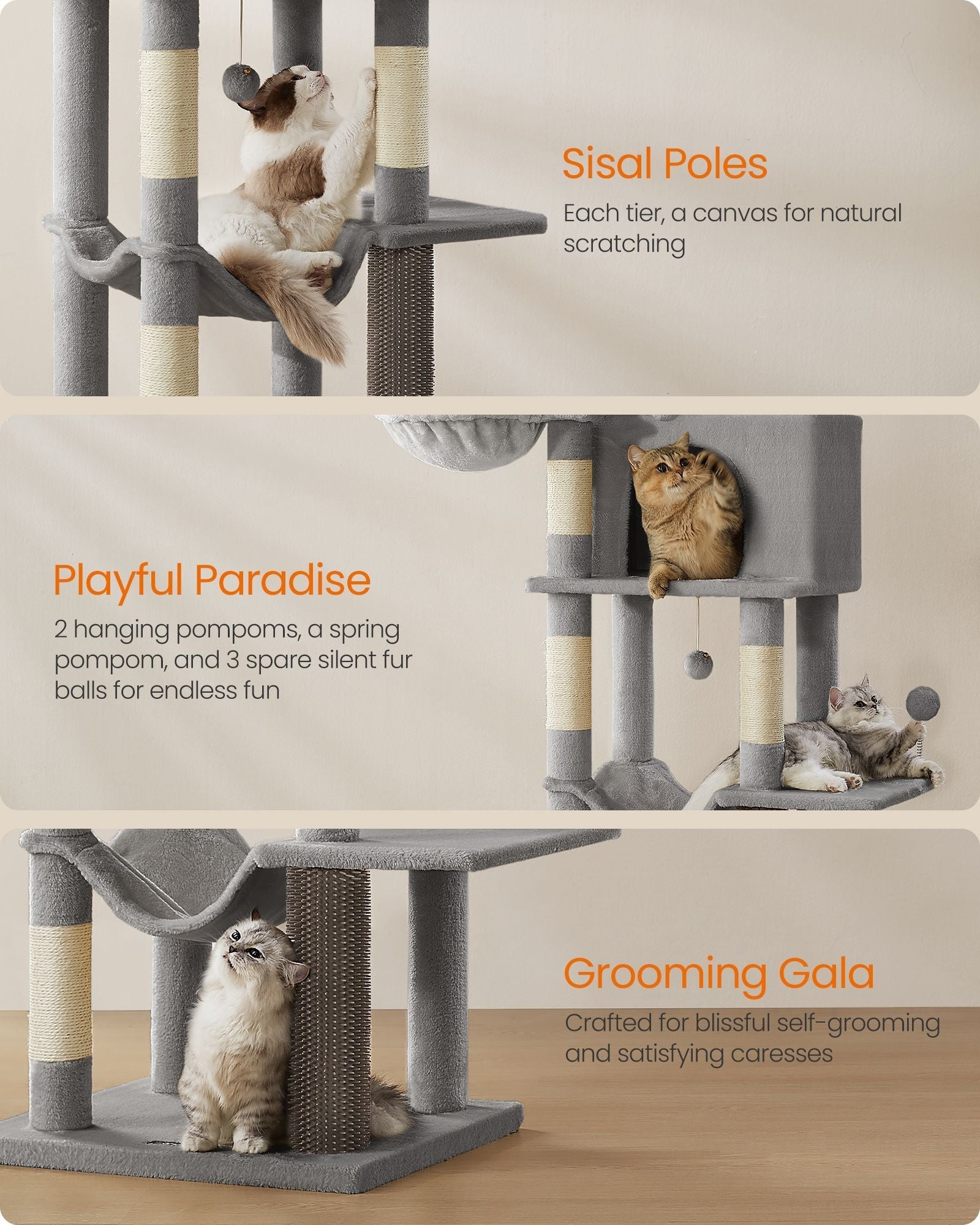Multi-Level Cat Condo - Engineered Wood - Dove Grey - 2 Caves