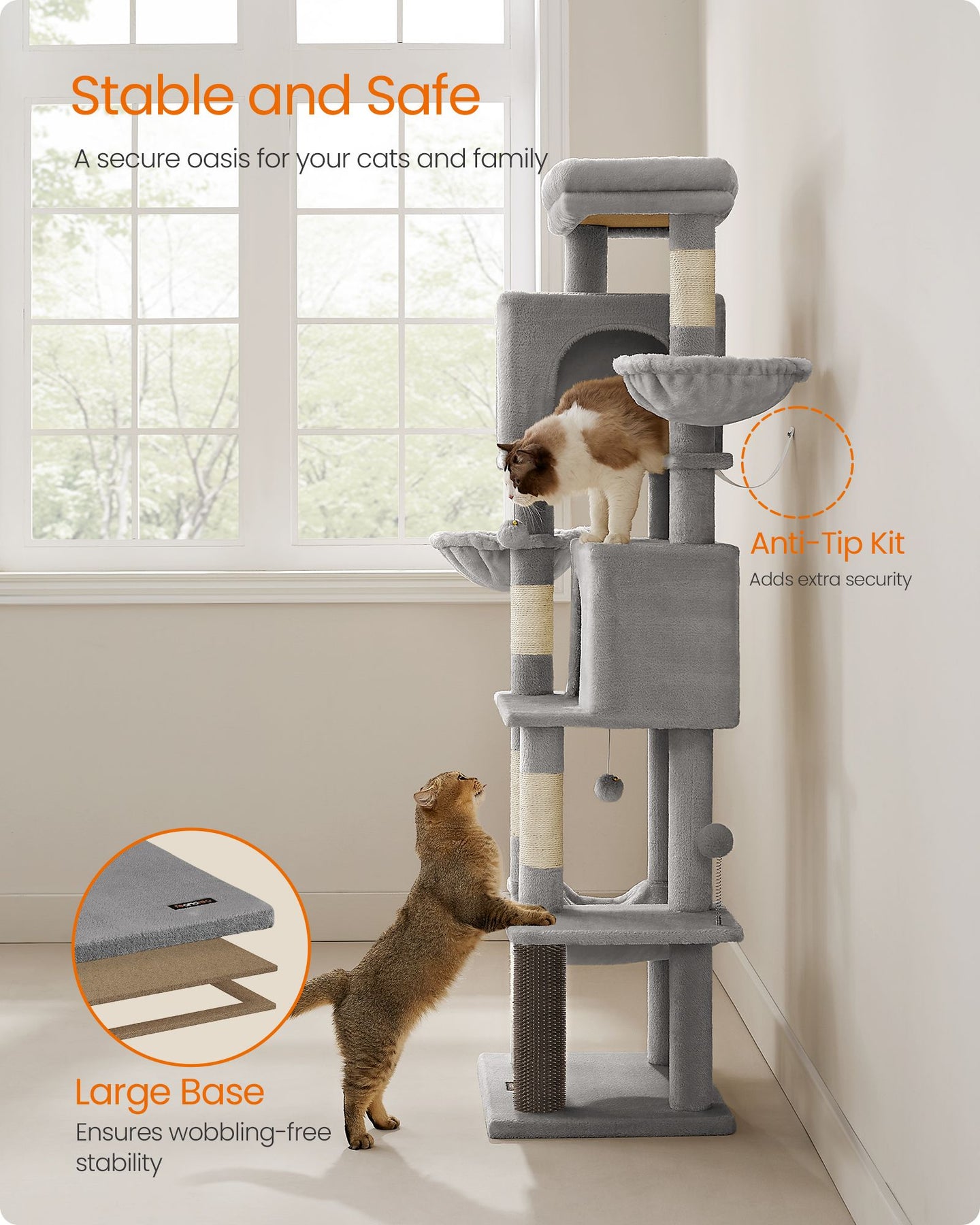 Multi-Level Cat Condo - Engineered Wood - Dove Grey - 2 Caves