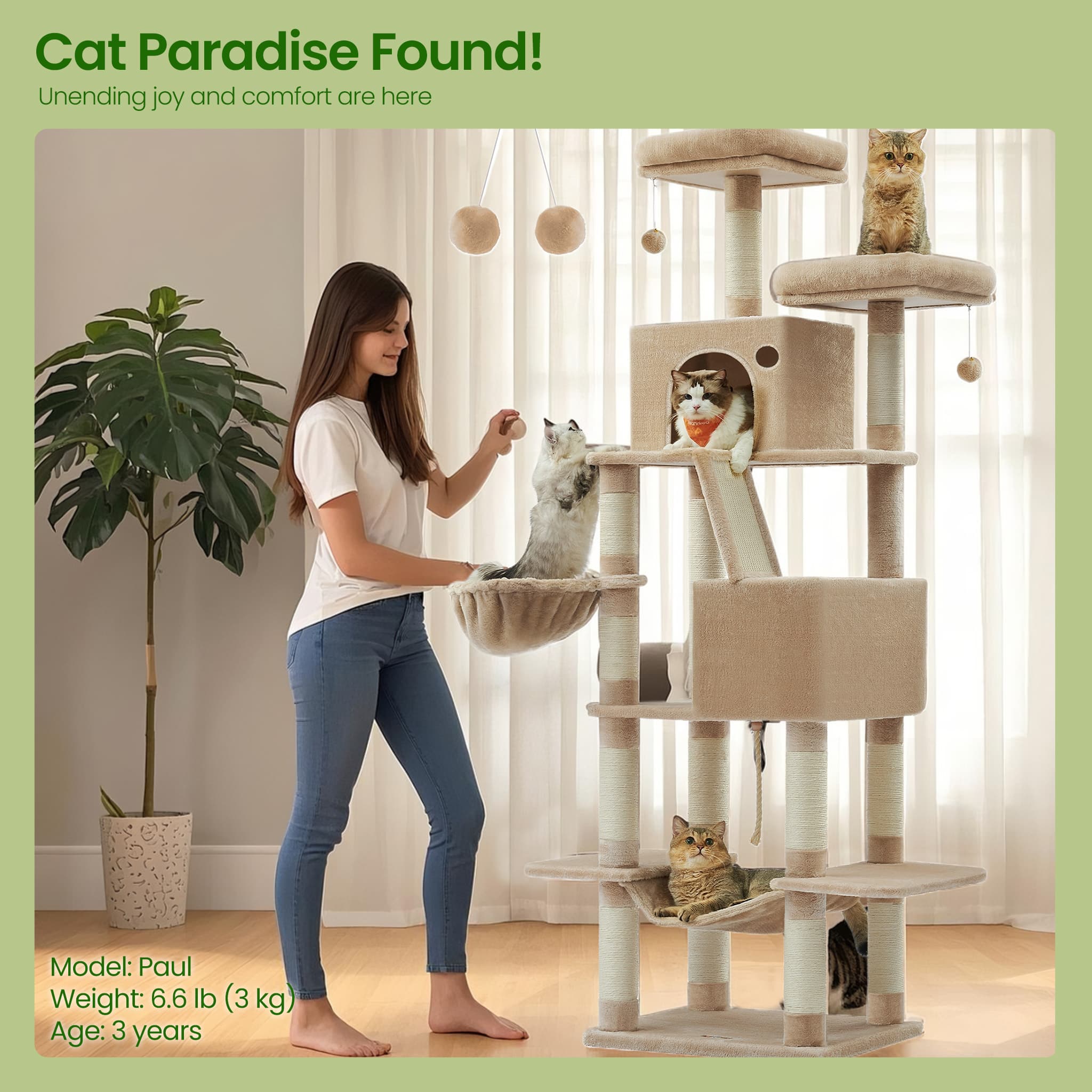 Large Cat Tree - Engineered Wood - Smoky Gray - 13 Scratching Posts
