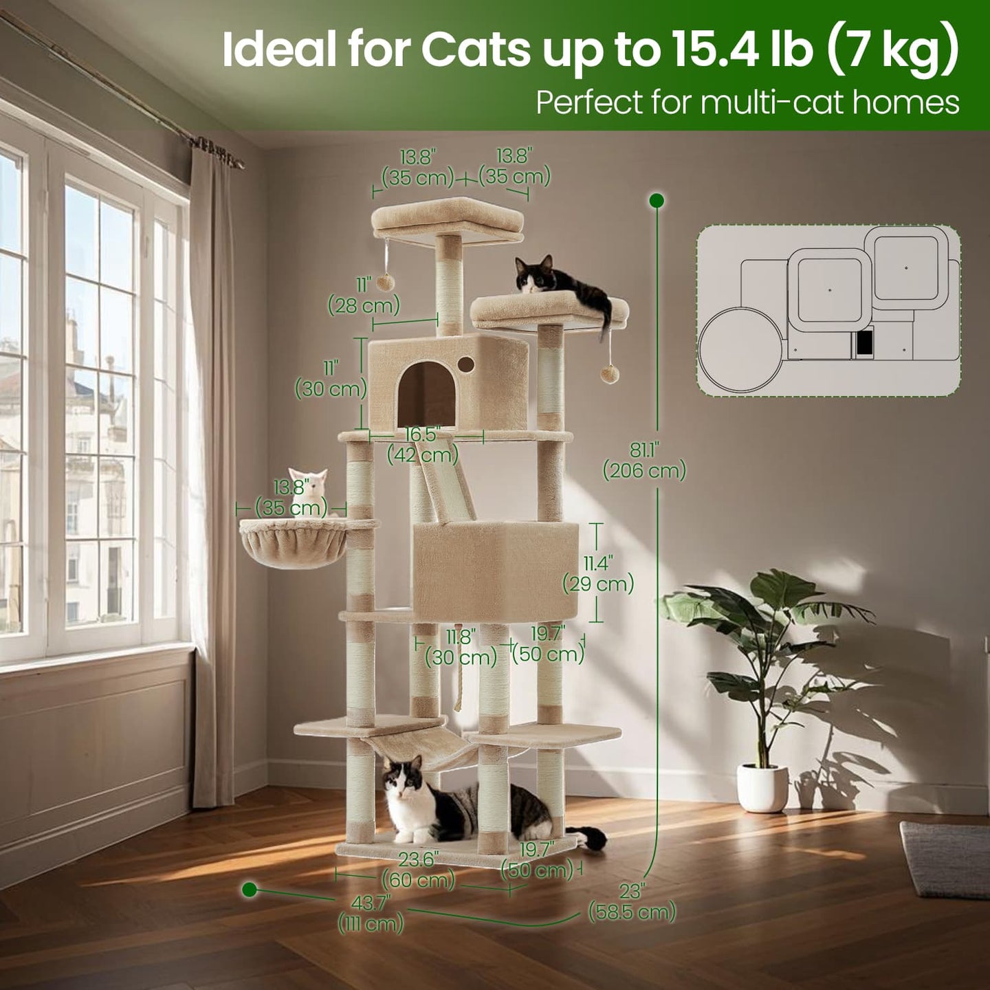Large Cat Tree - Engineered Wood - Smoky Gray - 13 Scratching Posts