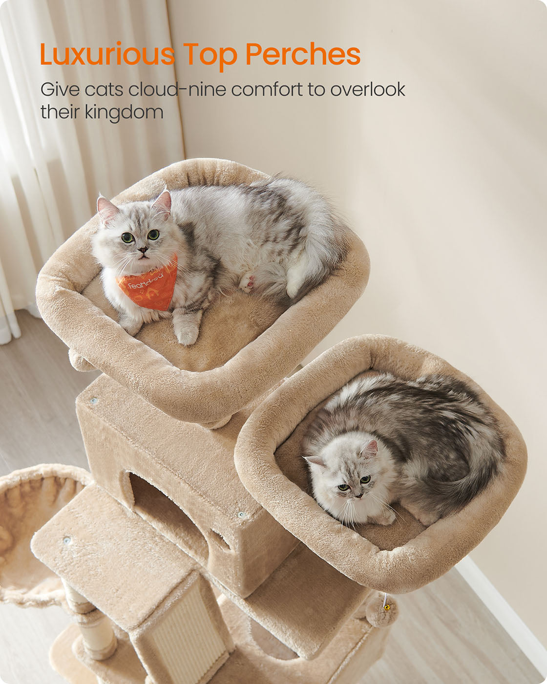 Cat Tower - Engineered Wood - Camel Brown - 13 Scratching Posts