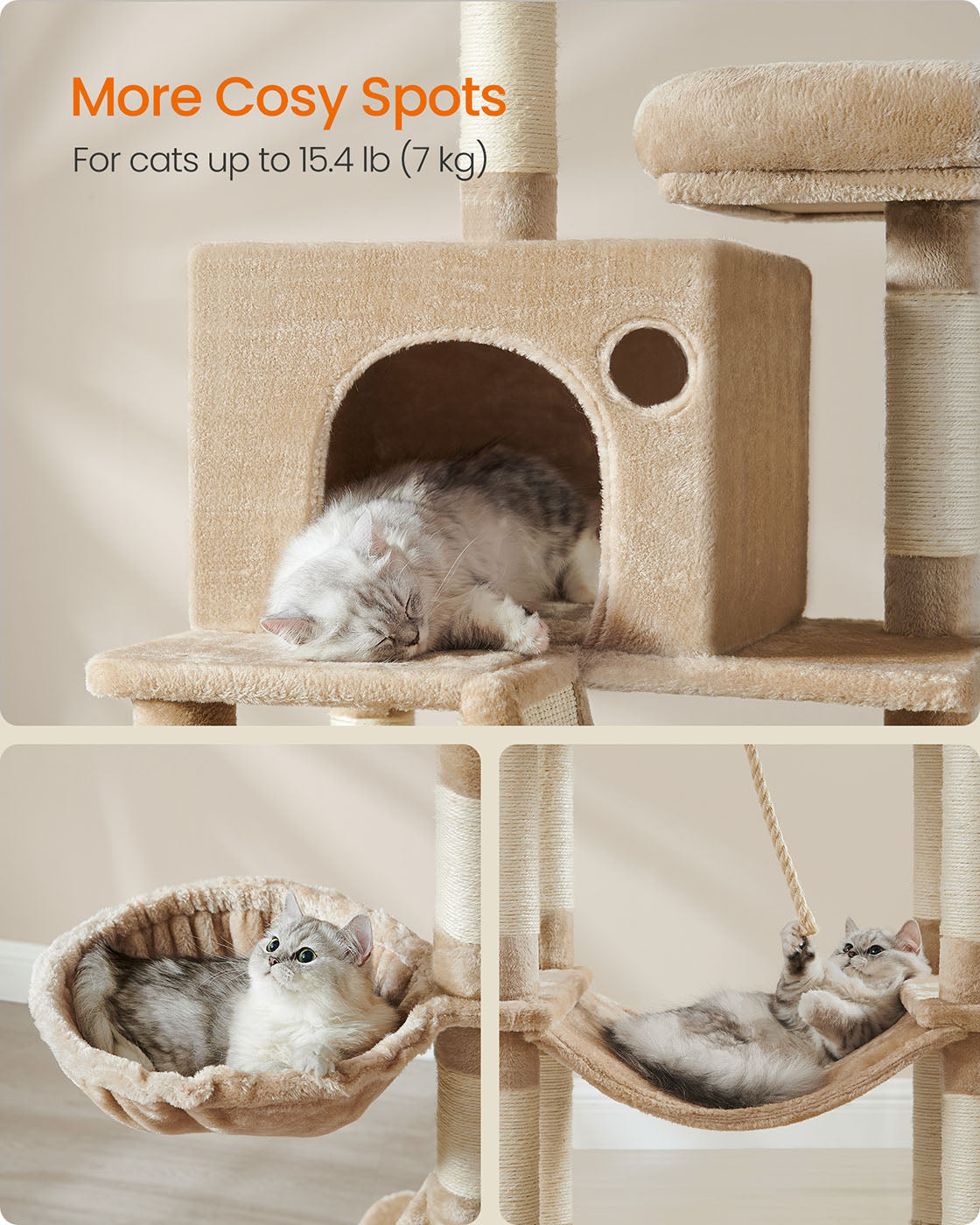 Cat Tower - Engineered Wood - Camel Brown - 13 Scratching Posts