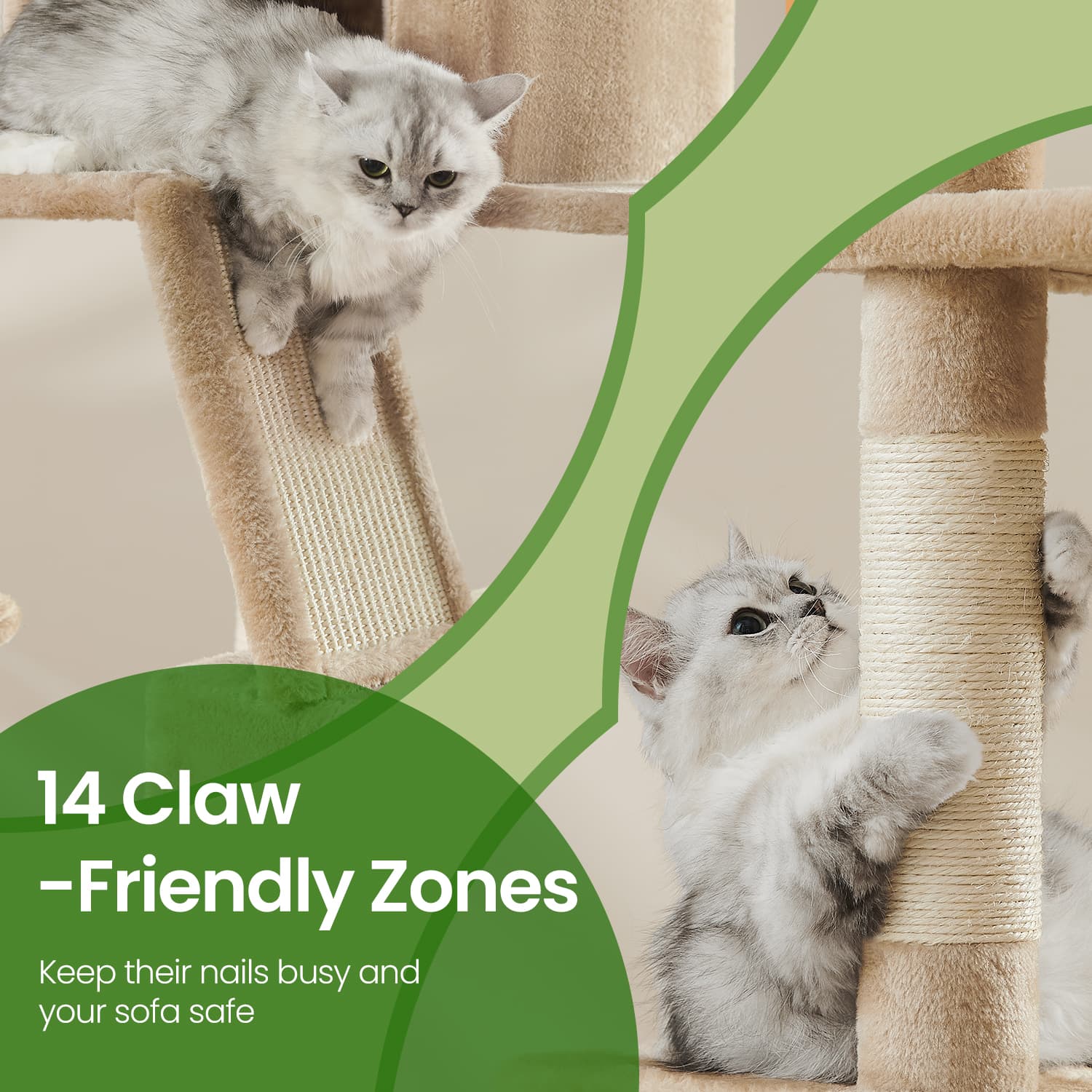 Large Cat Tree - Engineered Wood - Smoky Gray - 13 Scratching Posts