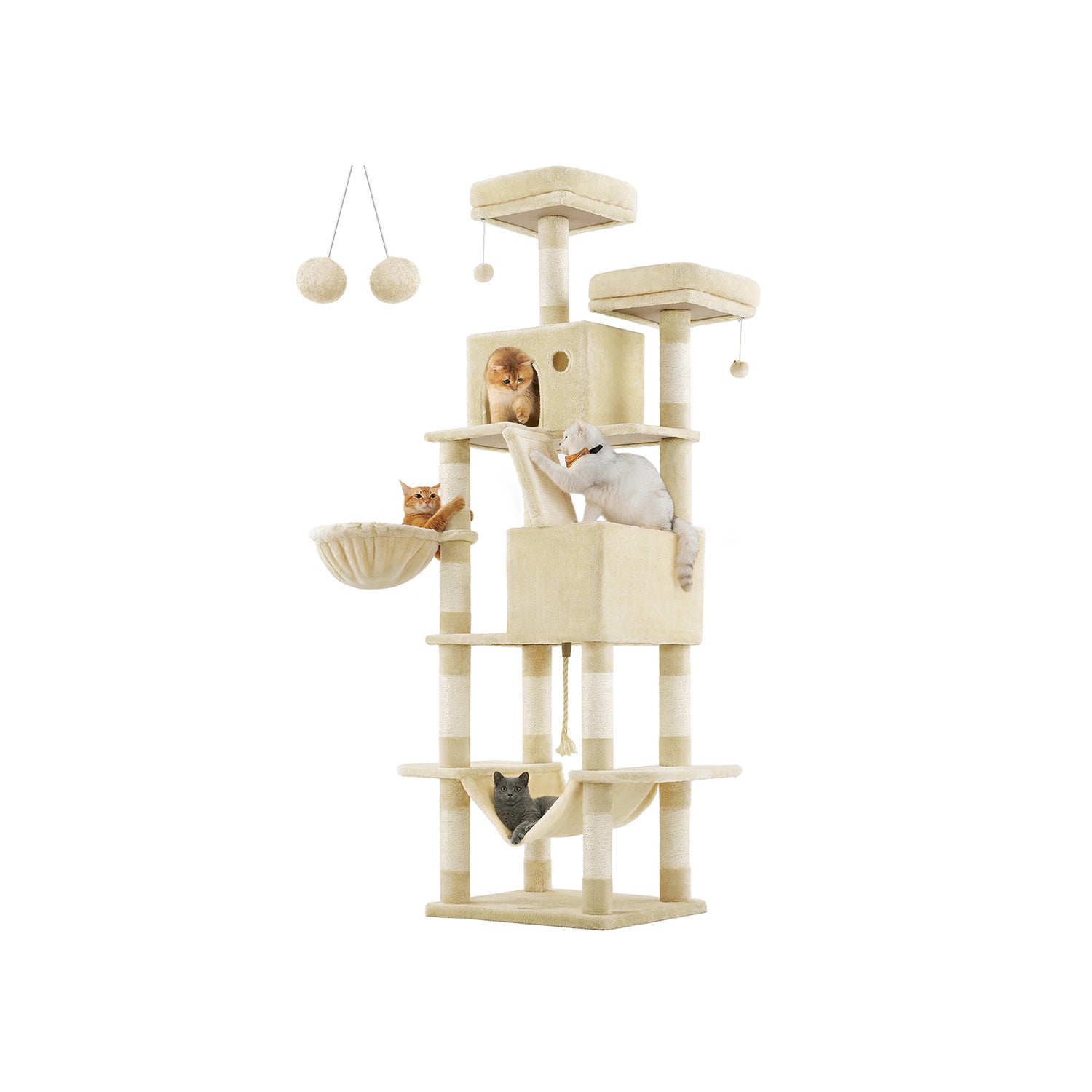 Cat Tree - Engineered Wood - Light Grey - 206 cm with 13 Scratching Posts