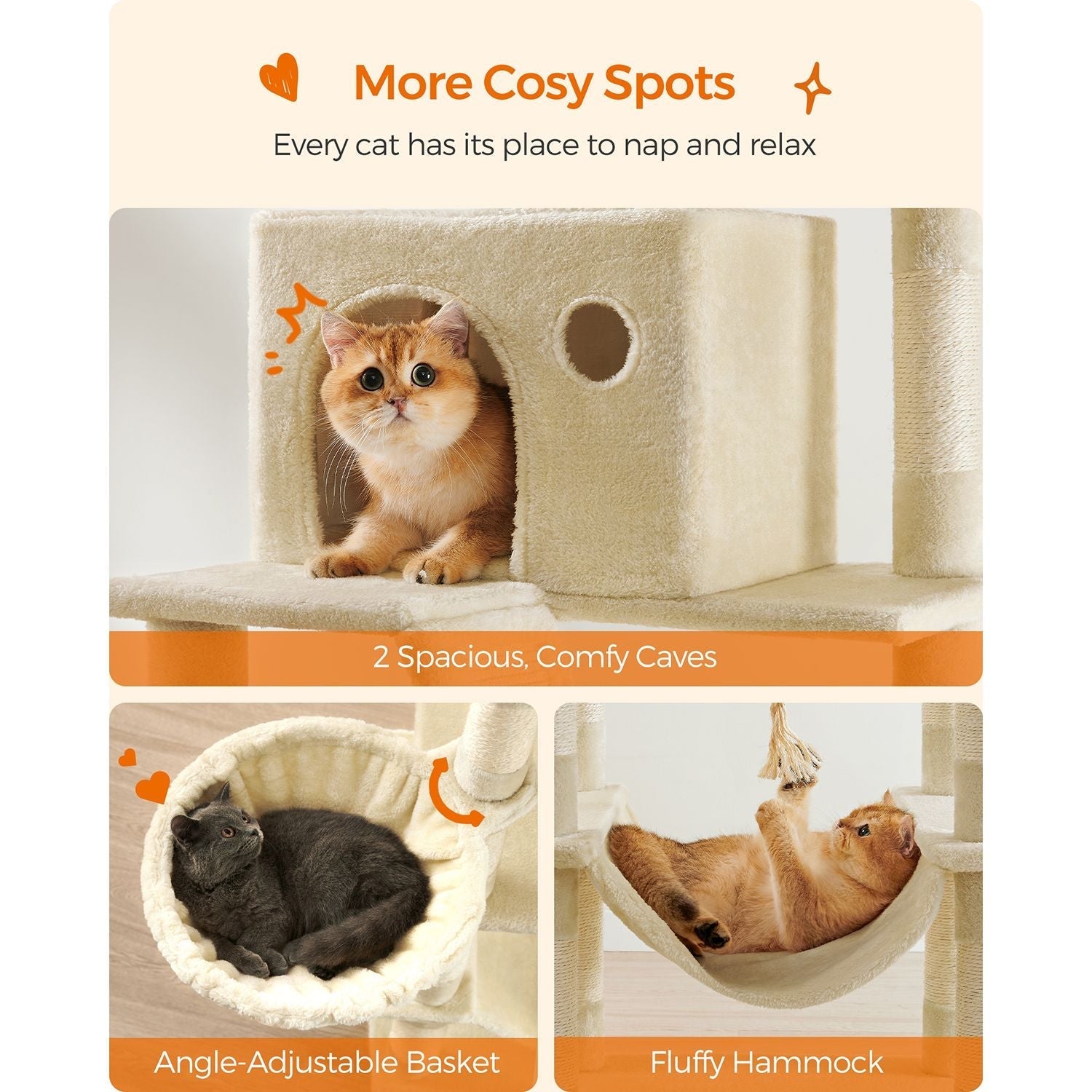 Cat Tree - Engineered Wood - Light Grey - 206 cm with 13 Scratching Posts