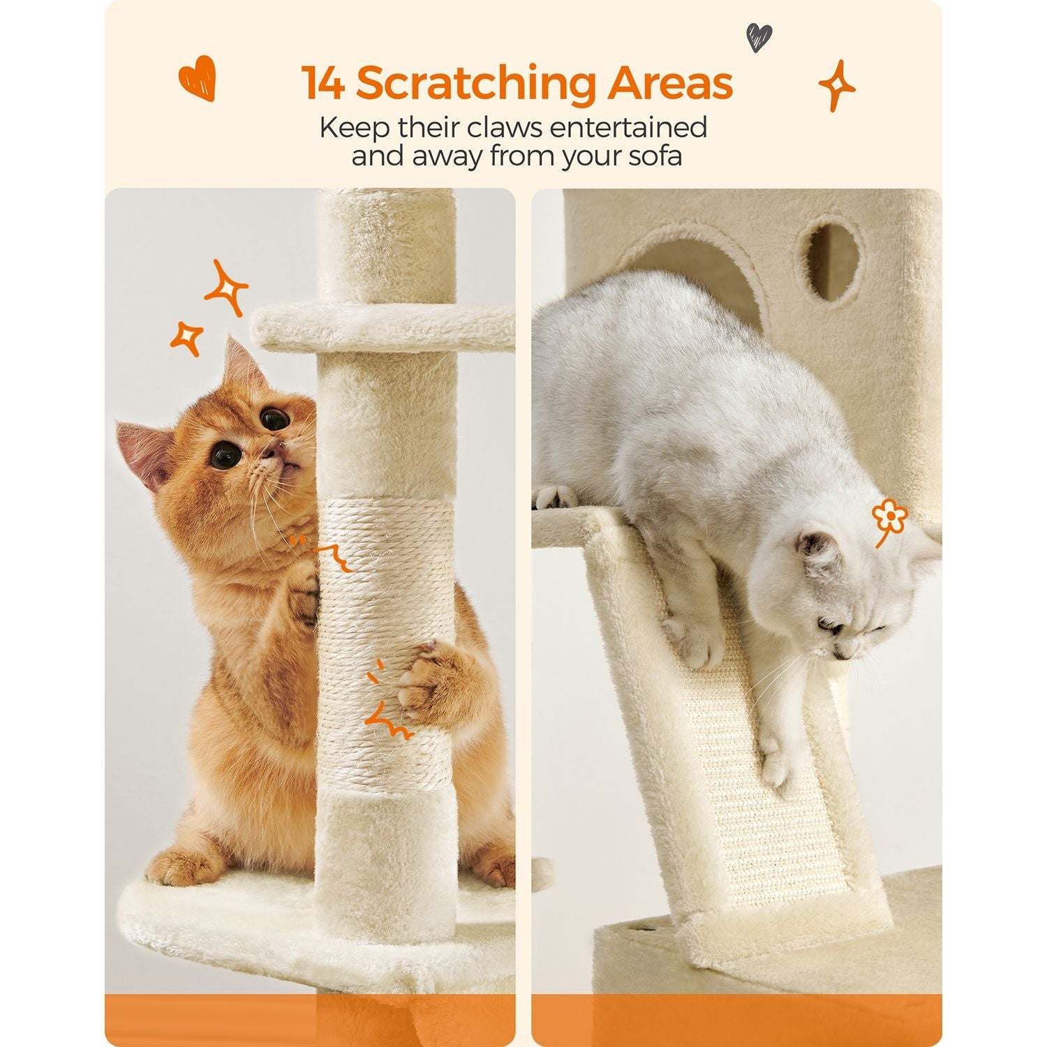 Cat Tree - Engineered Wood - Light Grey - 206 cm with 13 Scratching Posts