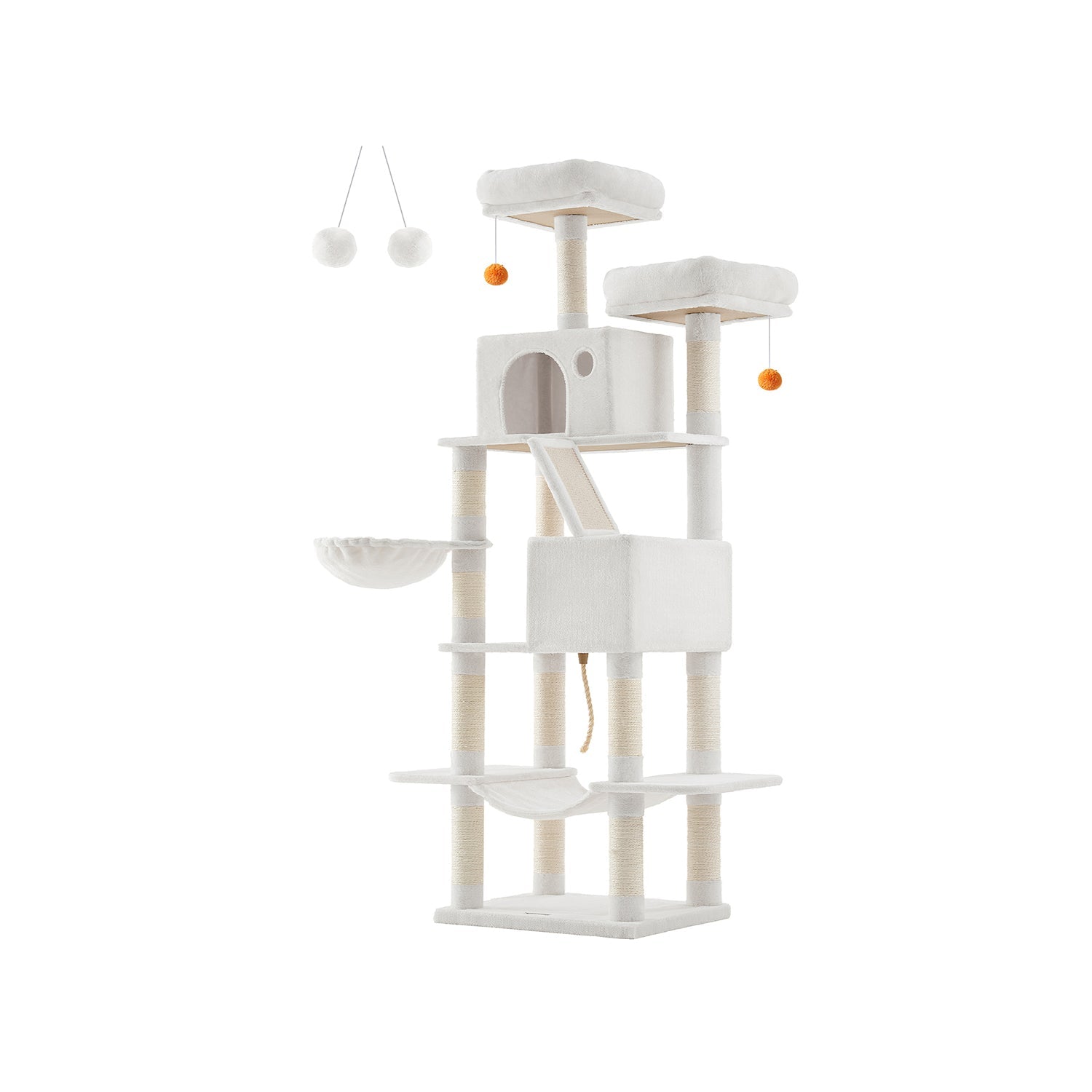 Large Multi-Level Cat Tree - 13 Scratching Posts - Plywood - Cream White