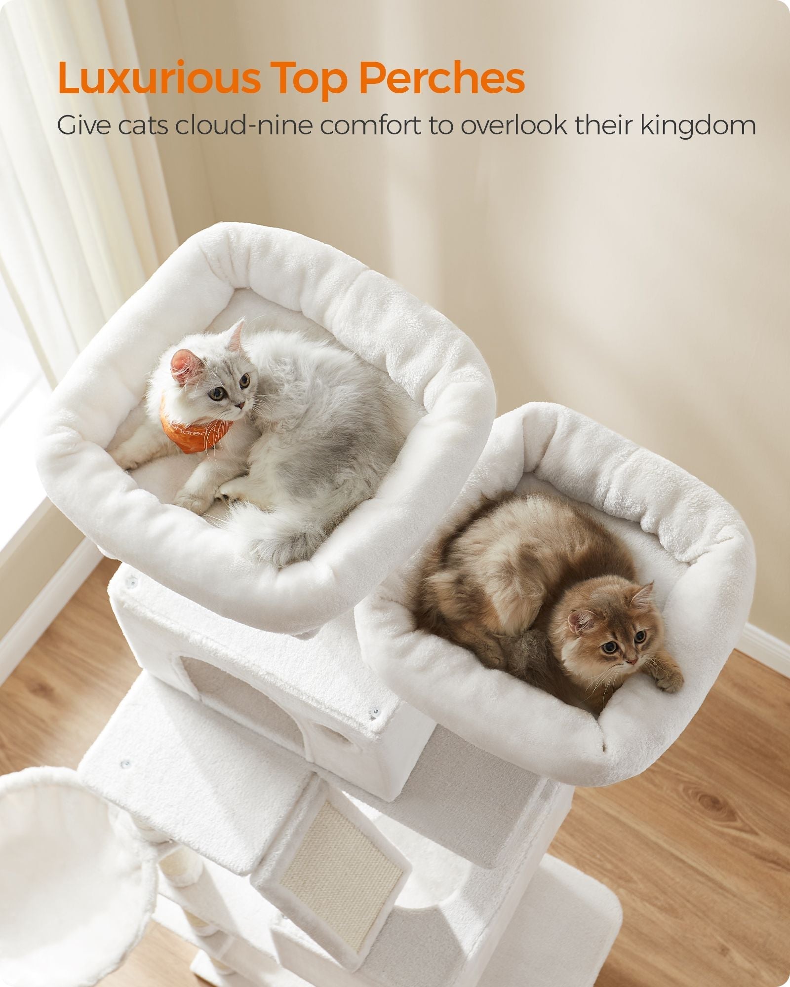Large Multi-Level Cat Tree - 13 Scratching Posts - Plywood - Cream White