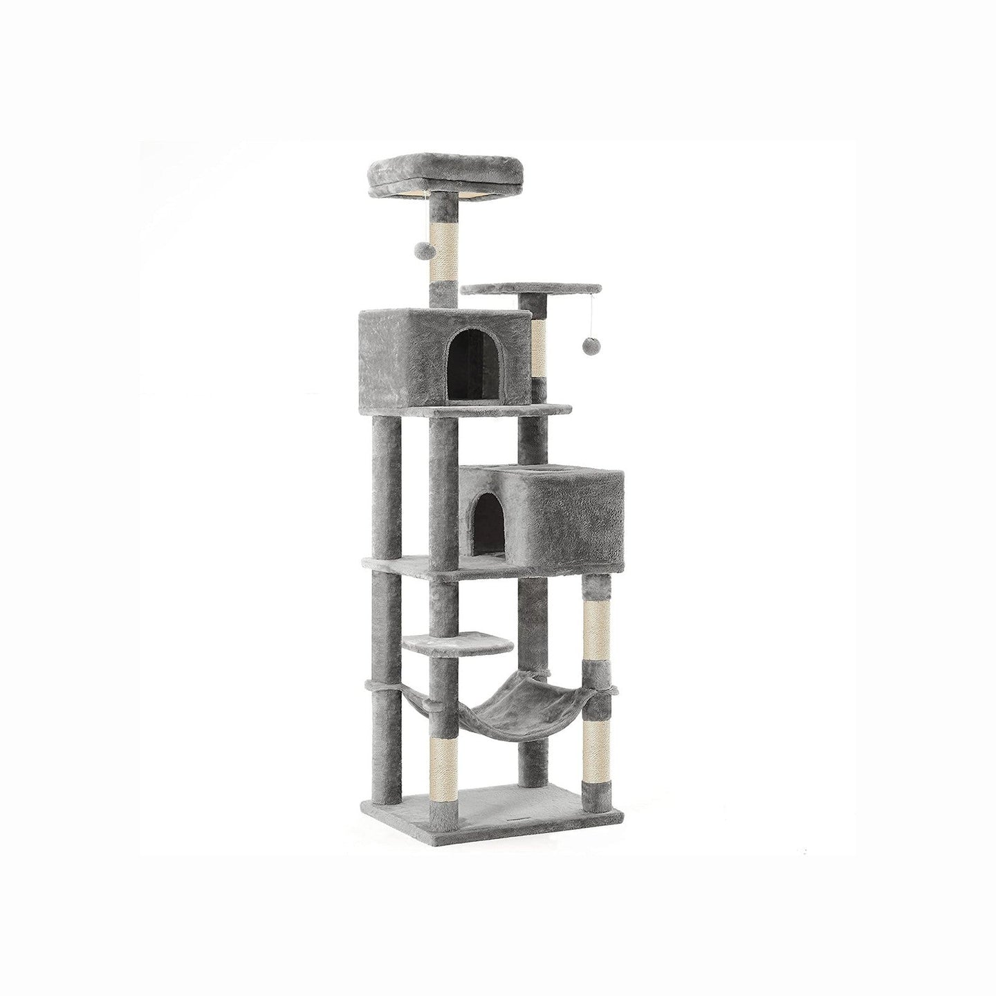 Tall Cat Tree Condo - Engineered Wood - Light Grey - Multi-Level Design with Scratching Posts