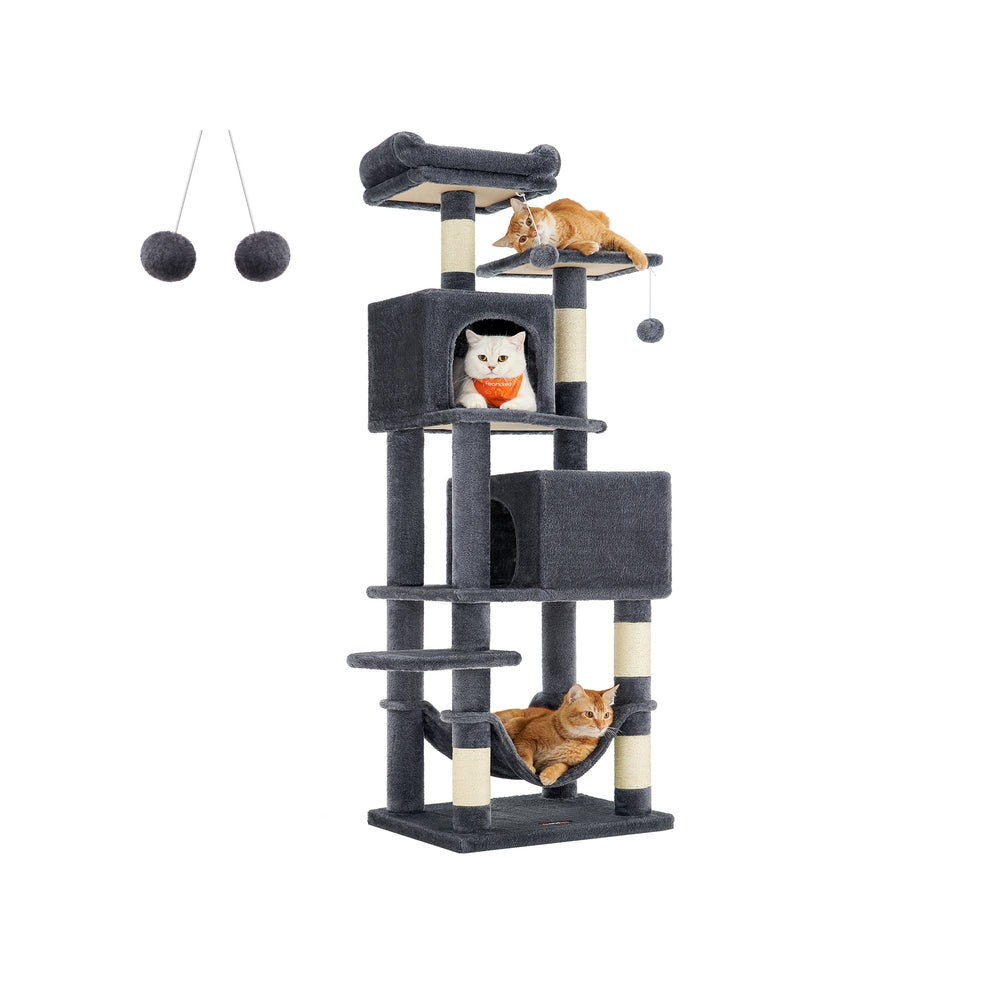 Multi-Level Cat Condo - Engineered Wood - Light Grey - 5 Scratching Posts