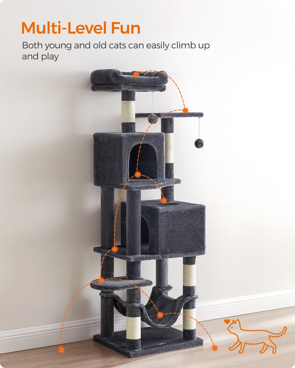 Multi-Level Cat Condo - Engineered Wood - Light Grey - 5 Scratching Posts