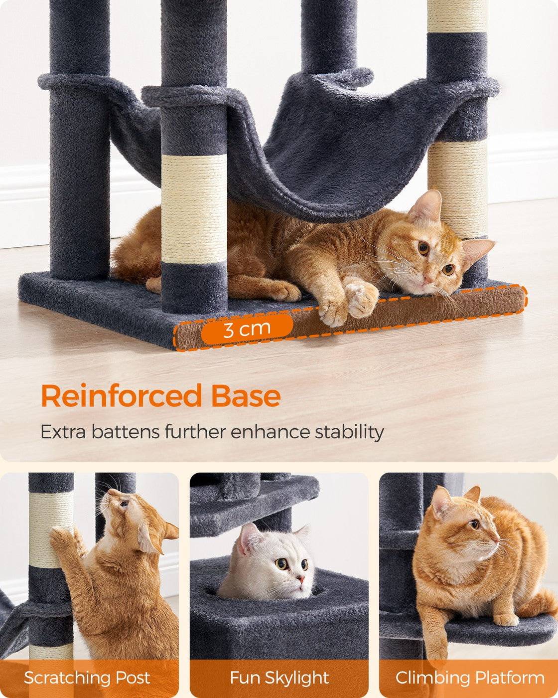 Multi-Level Cat Condo - Engineered Wood - Light Grey - 5 Scratching Posts