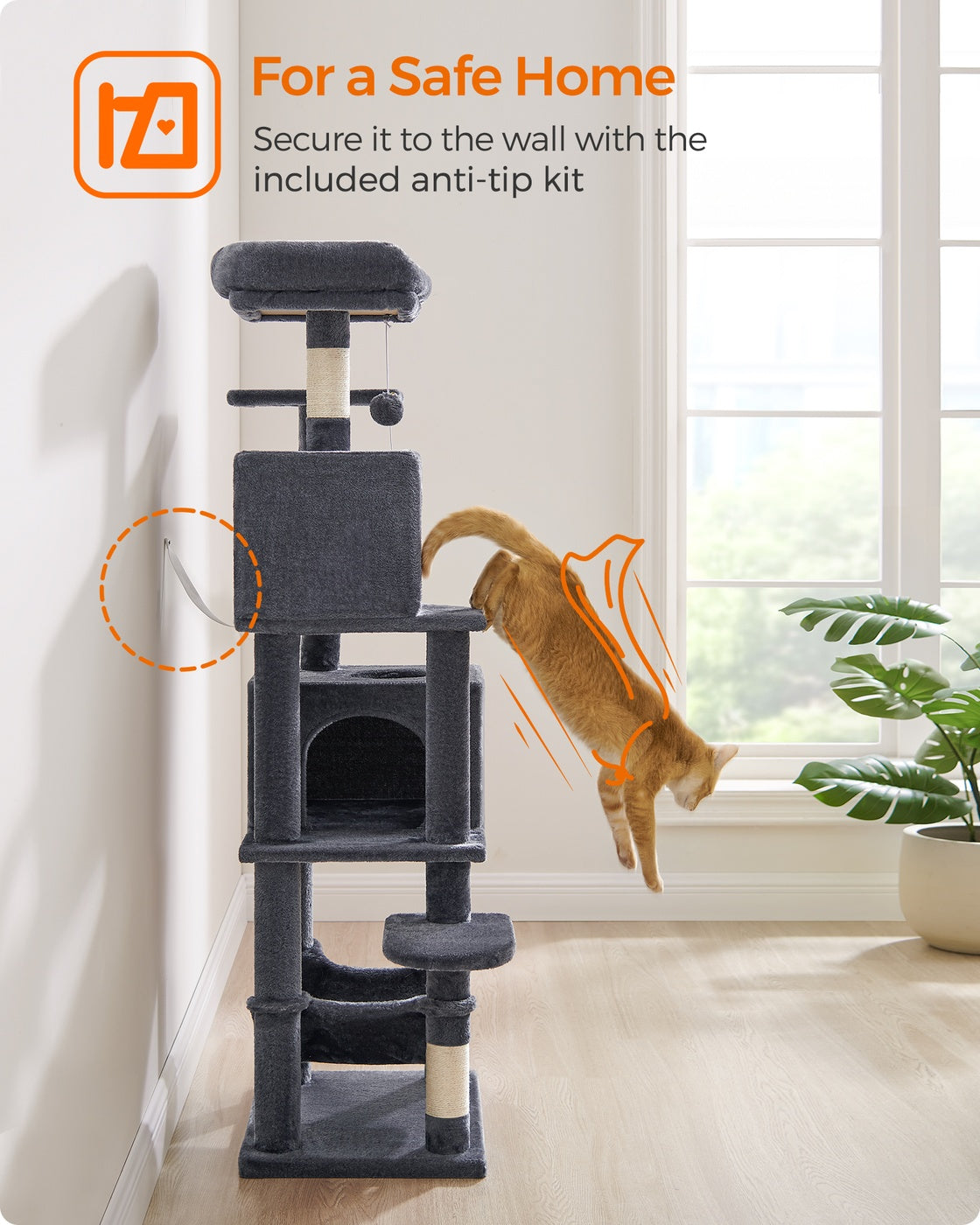 Multi-Level Cat Condo - Engineered Wood - Light Grey - 5 Scratching Posts