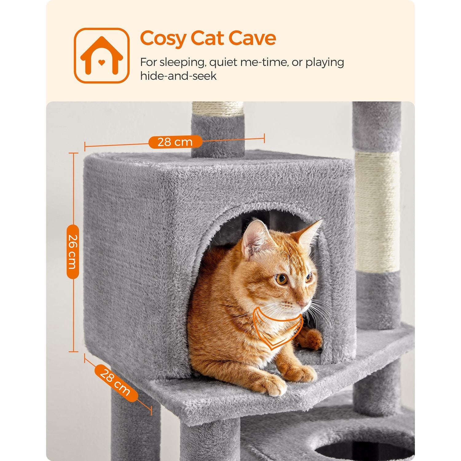 Cat Tree - Engineered Wood - Light Grey - 155 cm with Scratching Posts