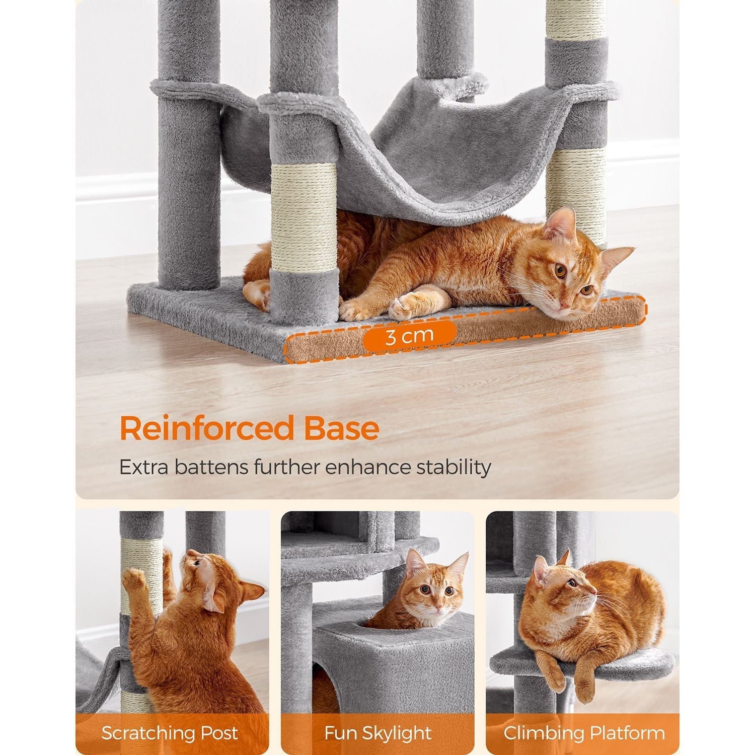 Cat Tree - Engineered Wood - Light Grey - 155 cm with Scratching Posts
