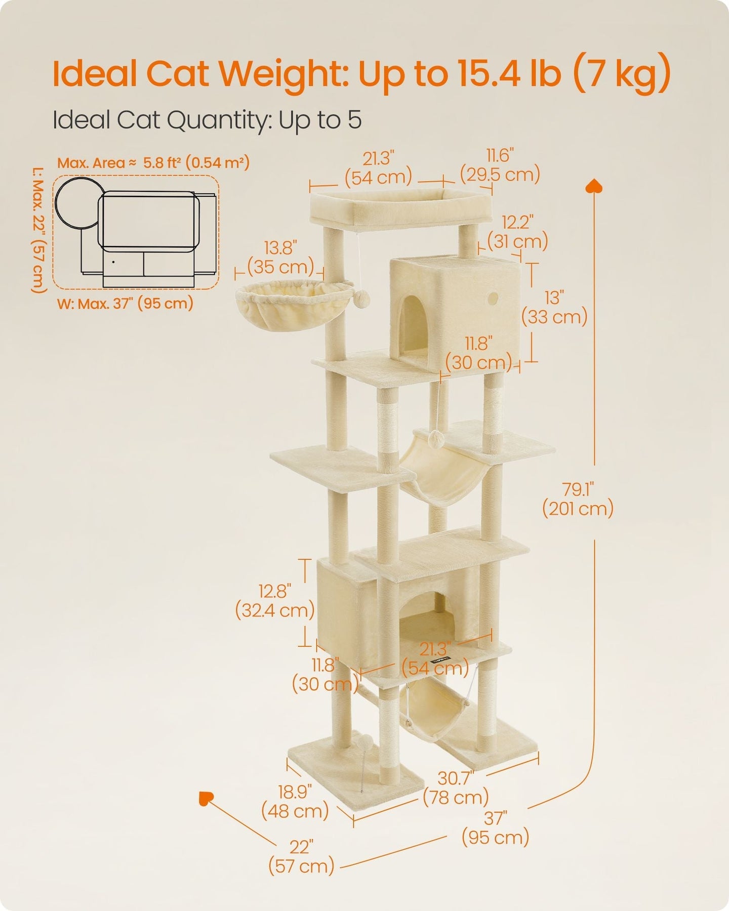 Cat Tree - Engineered Wood - Light Grey - XXL Large with Multi-Level Design and Scratching Posts