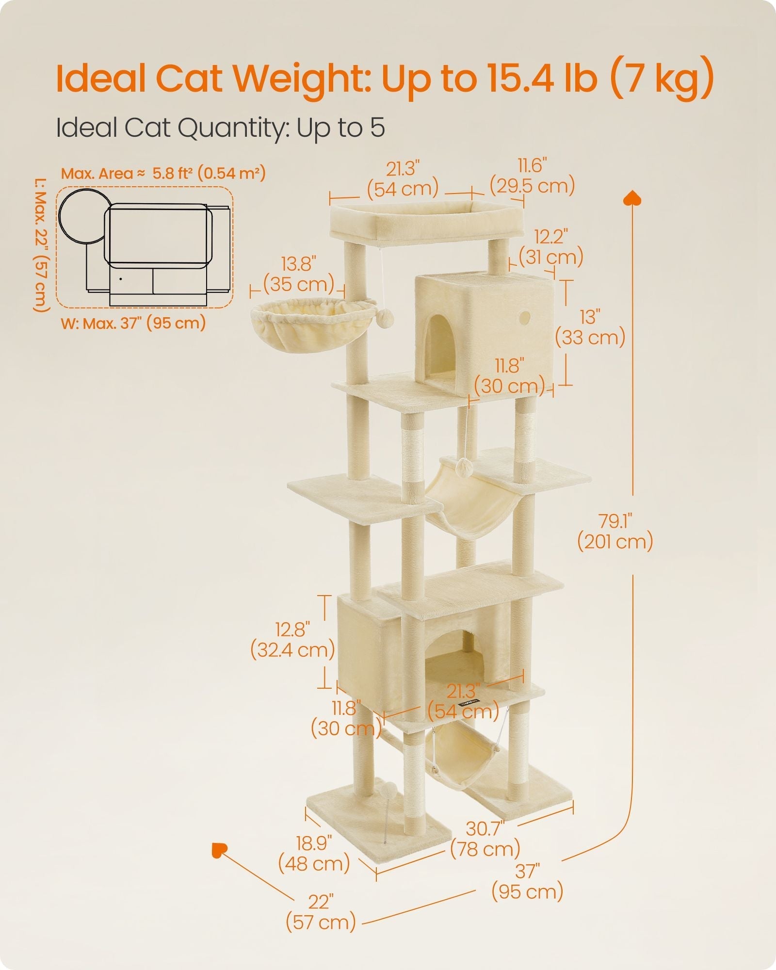 Cat Tree - Engineered Wood - Light Grey - XXL Large with Multi-Level Design and Scratching Posts