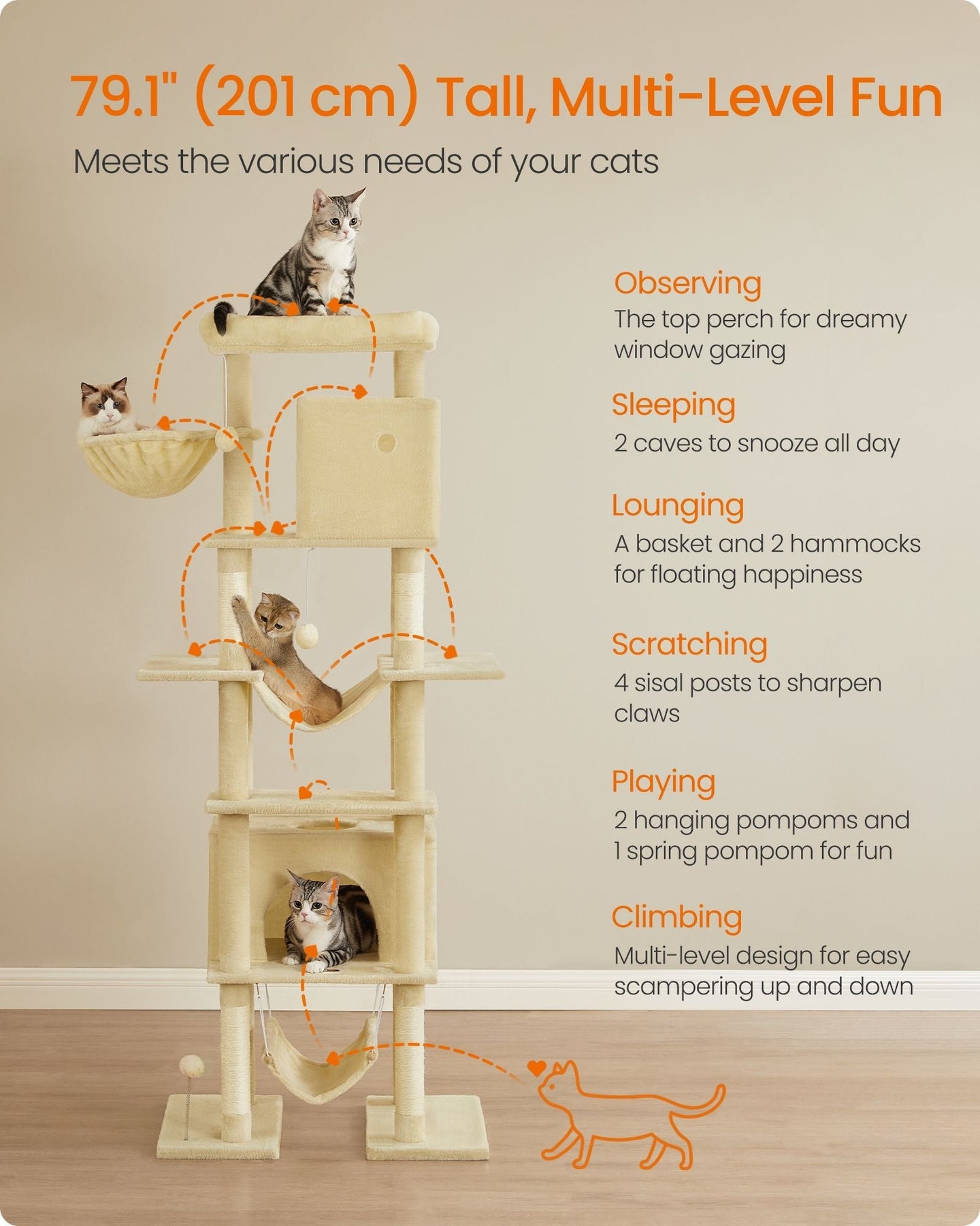 Cat Tree - Engineered Wood - Light Grey - XXL Large with Multi-Level Design and Scratching Posts