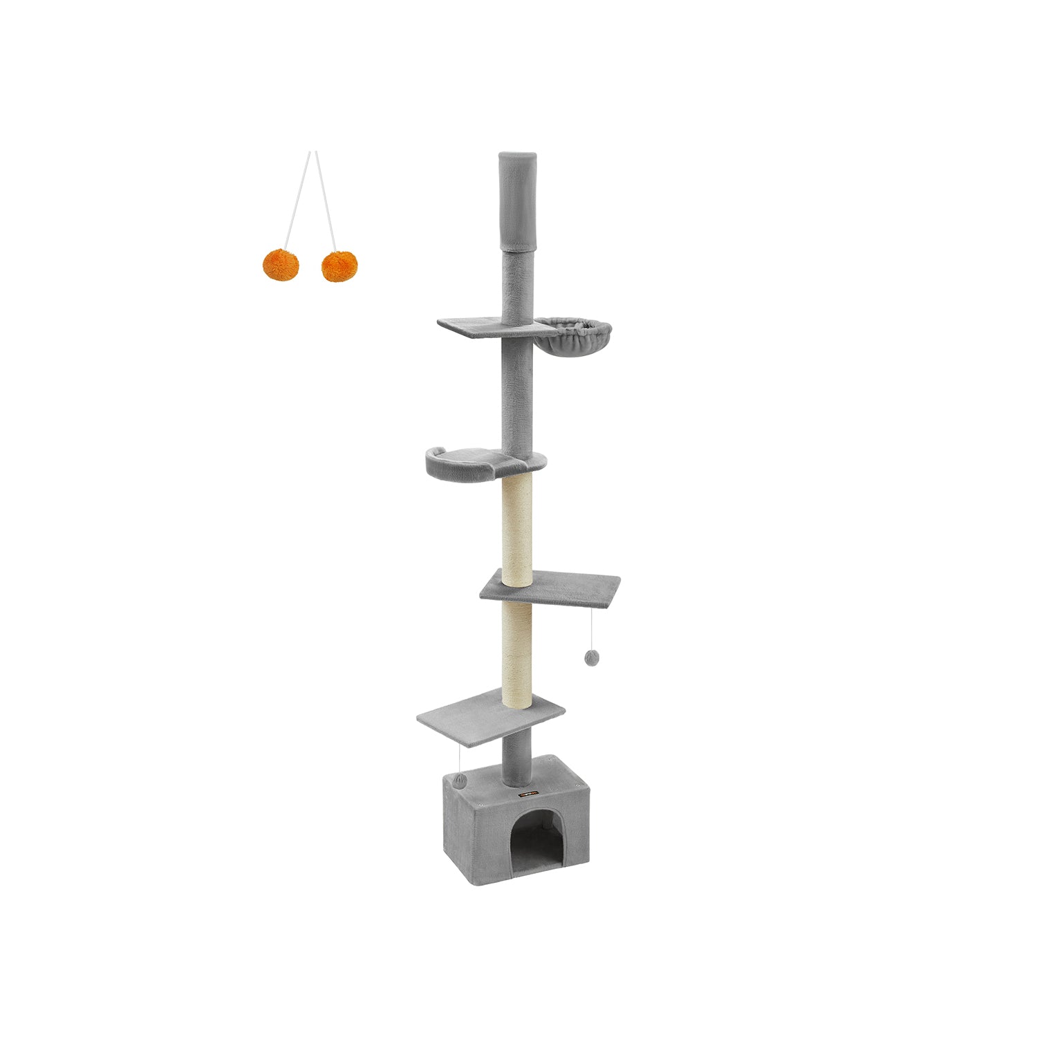 Cat Tree - Engineered Wood - Light Grey - Height Adjustable Multi-Level Condo with Scratching Posts
