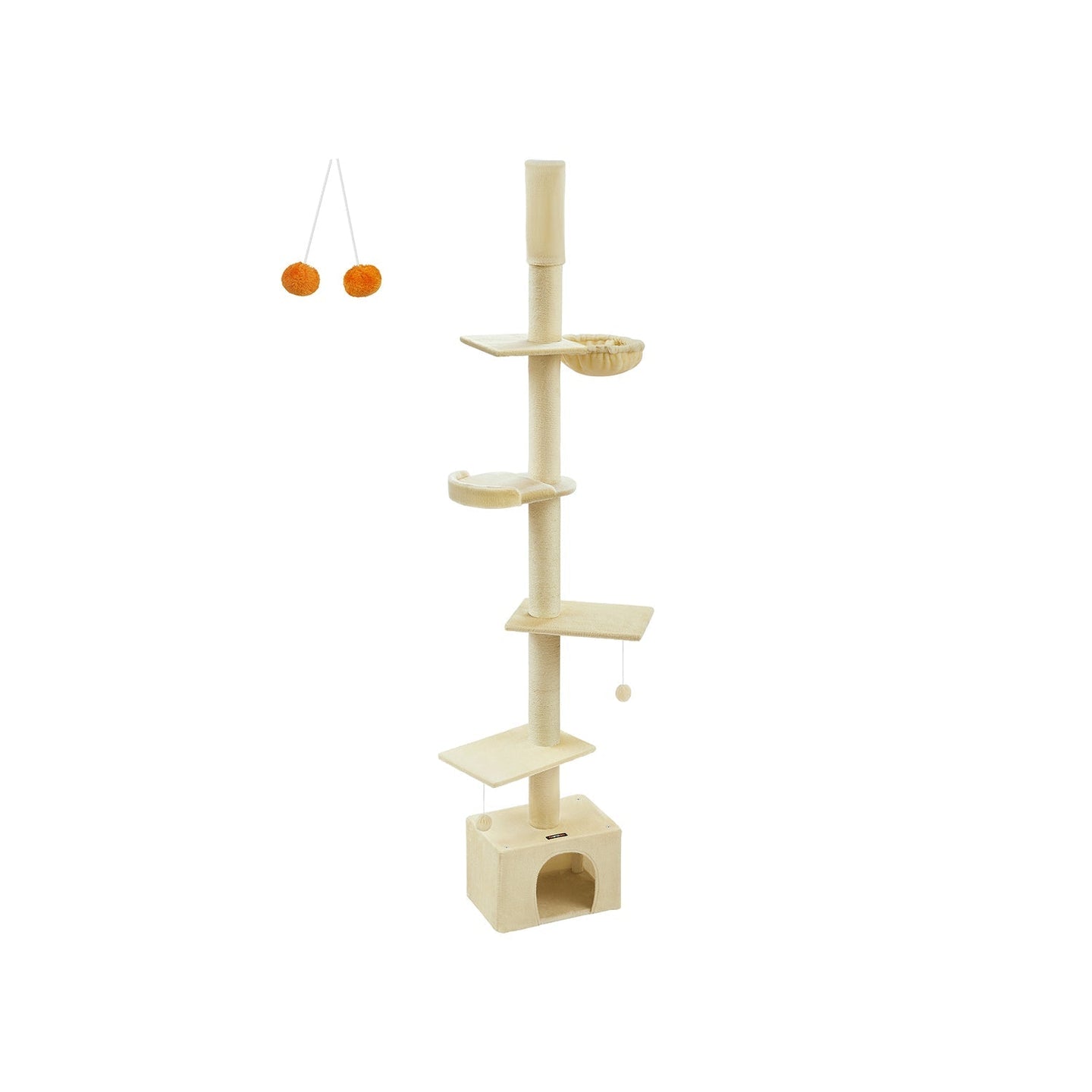 Floor to Ceiling Cat Tree - Engineered Wood - Beige - Height Adjustable with Multi-Level Design and Integrated Scratching Posts