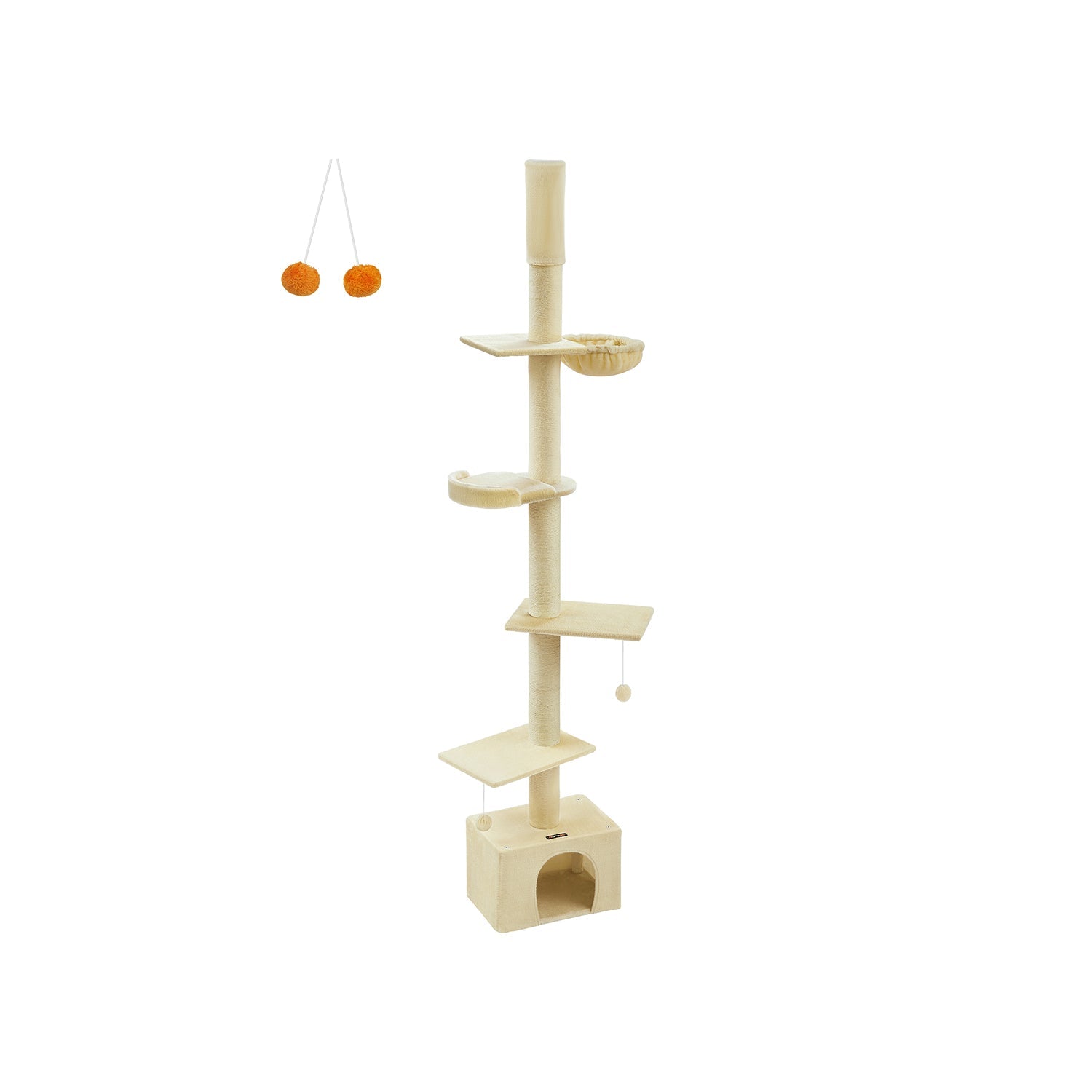 Floor to Ceiling Cat Tree - Engineered Wood - Beige - Height Adjustable with Multi-Level Design and Integrated Scratching Posts