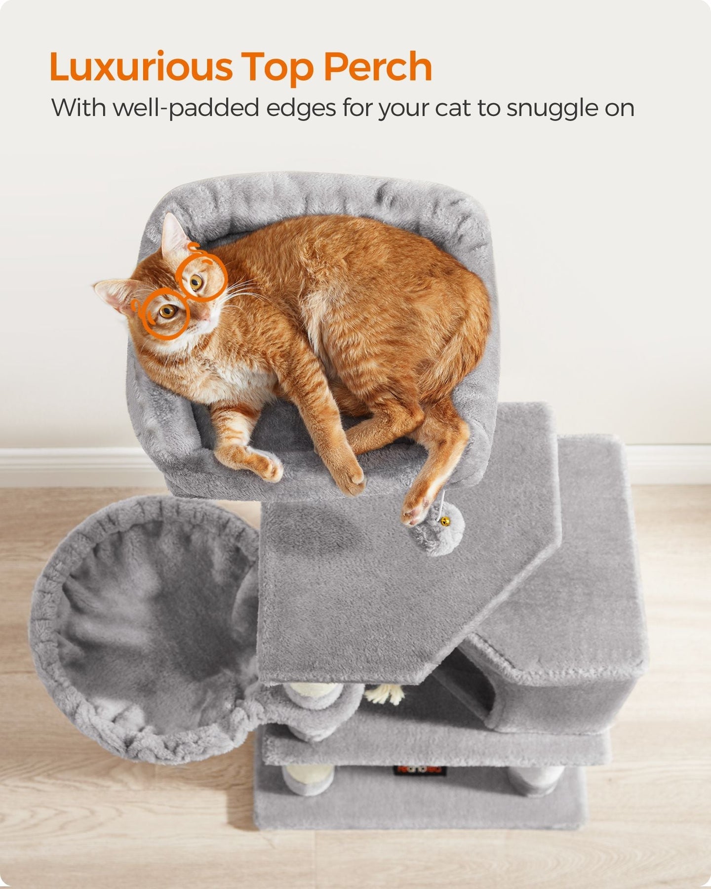Cat Tower - Wood - Light Grey - 110 cm Height for Indoor Cats