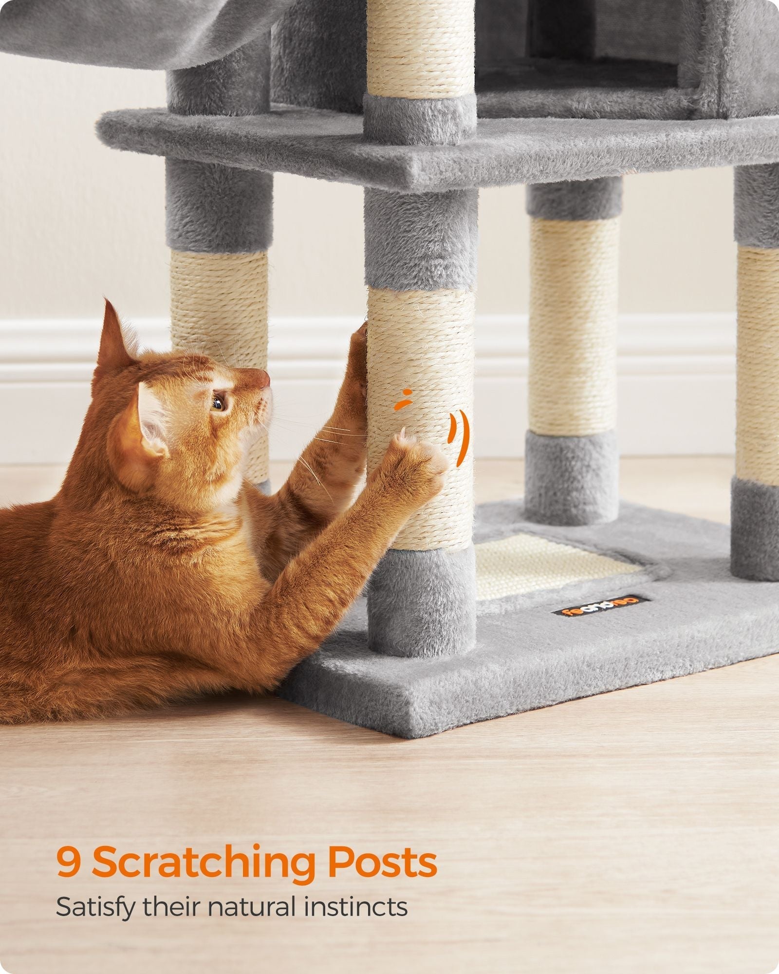 Cat Tower - Wood - Light Grey - 110 cm Height for Indoor Cats