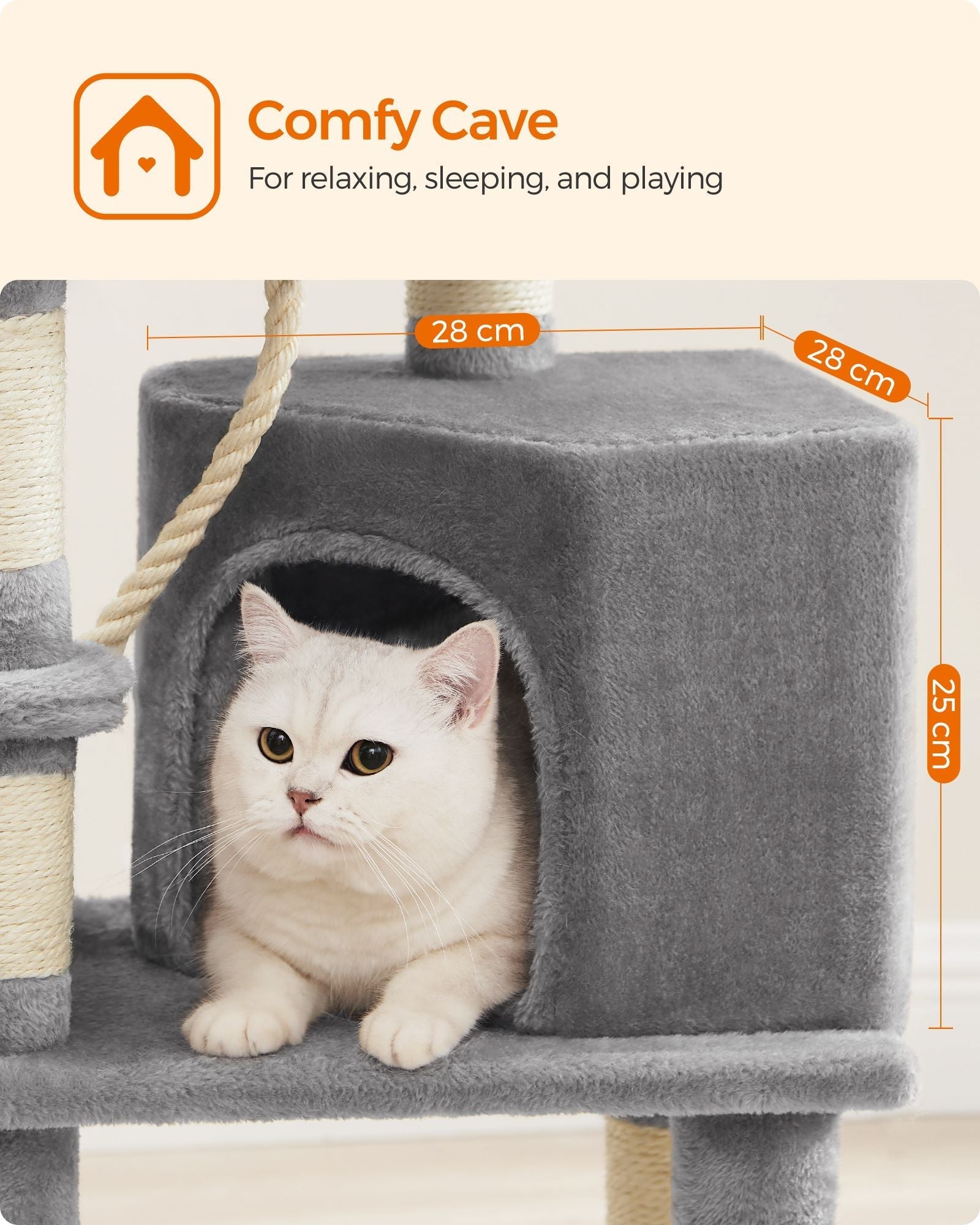 Cat Tower - Wood - Light Grey - 110 cm Height for Indoor Cats