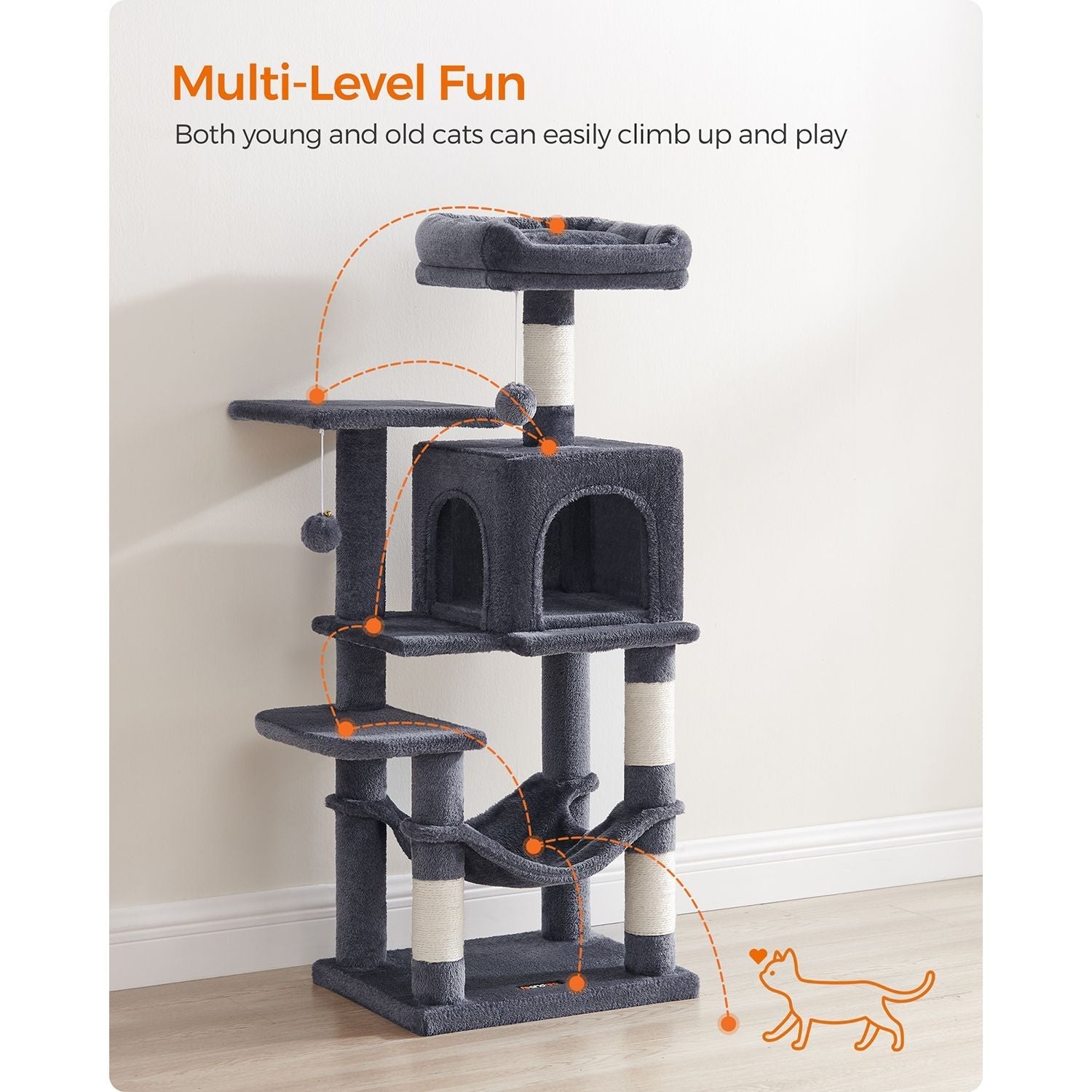 Cat Tree - Plywood - Smoky Grey - Includes Hammock
