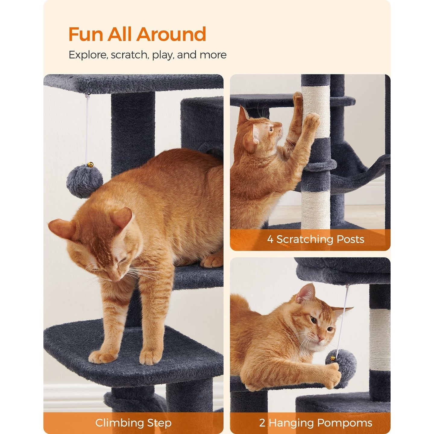 Cat Tree - Plywood - Smoky Grey - Includes Hammock