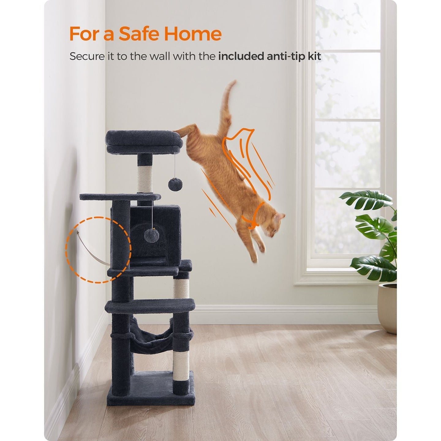 Cat Tree - Plywood - Smoky Grey - Includes Hammock