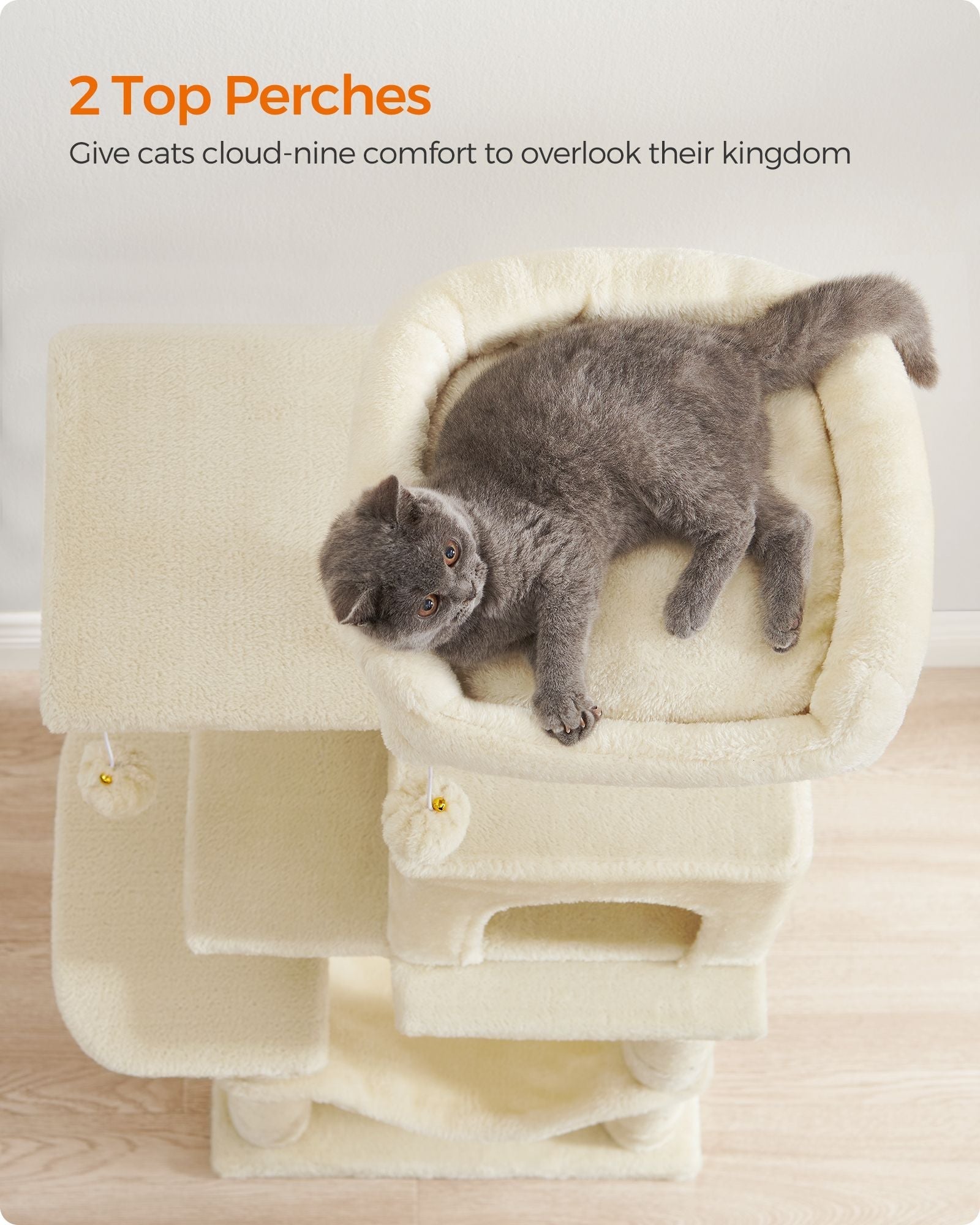 Cat Tower - Plywood - Light Grey - Multi-Level with Hammock