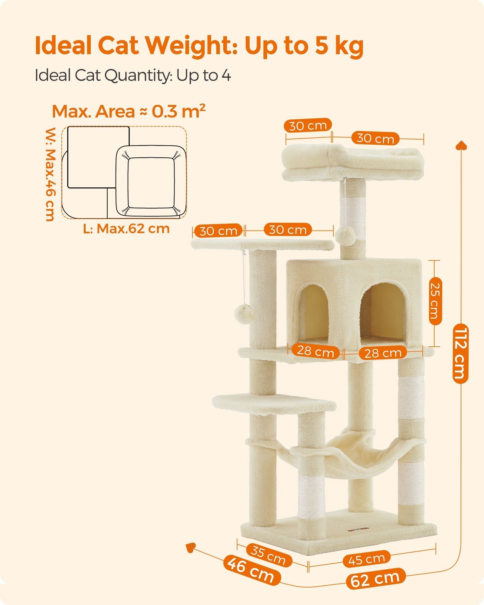 Cat Tower - Plywood - Light Grey - Multi-Level with Hammock